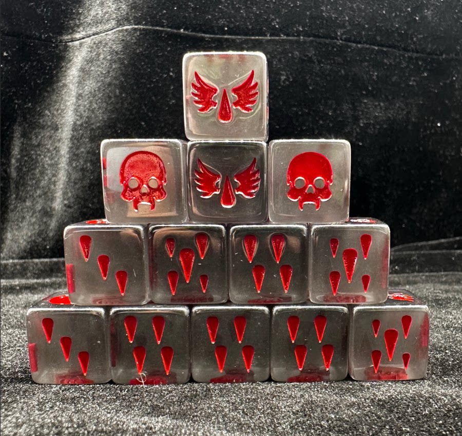 Warhammer 40K Blood Angels Grey Pearlescent Acrylic D6 Dice Set