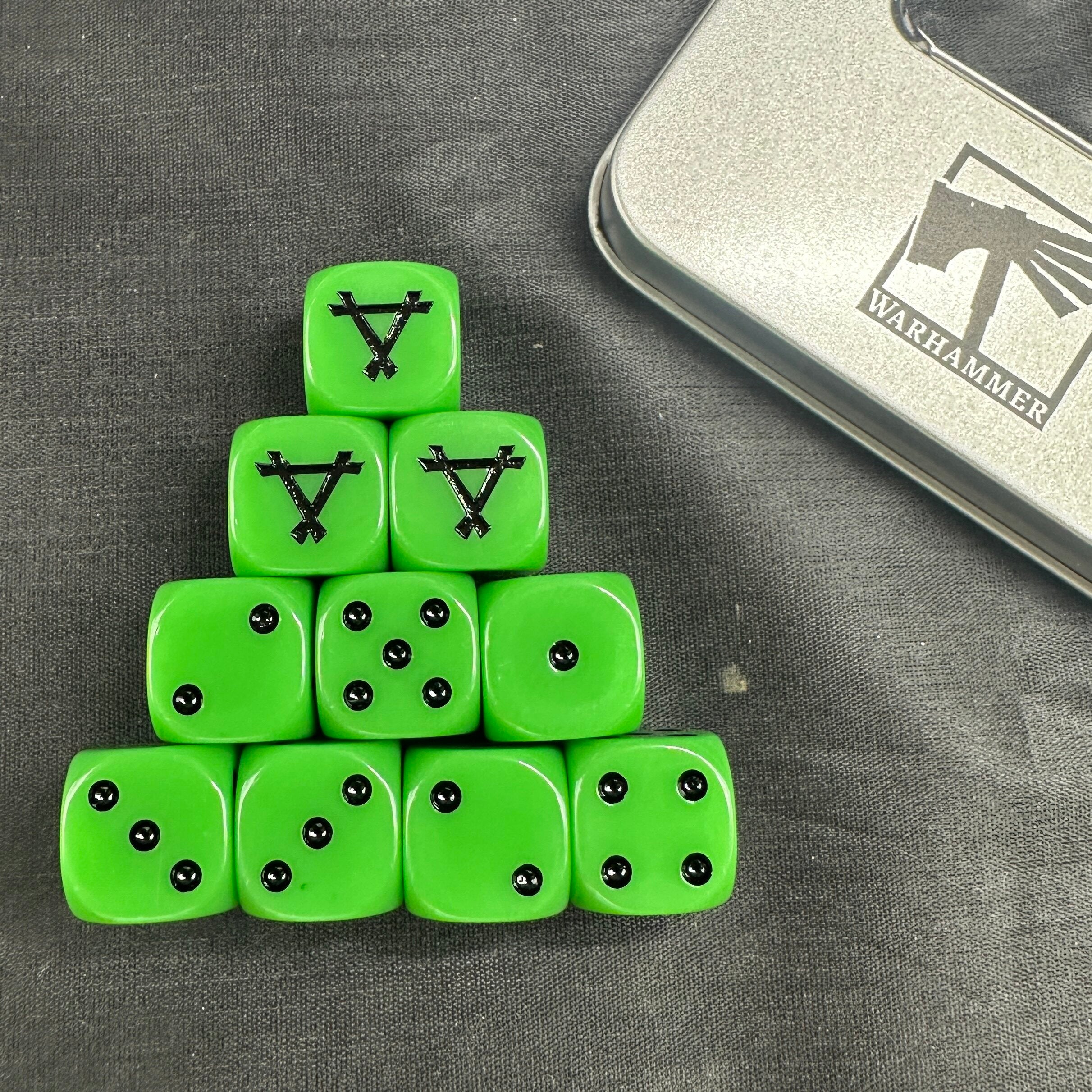 Warhammer 40K Skaven Green Acrylic D6 Dice Set