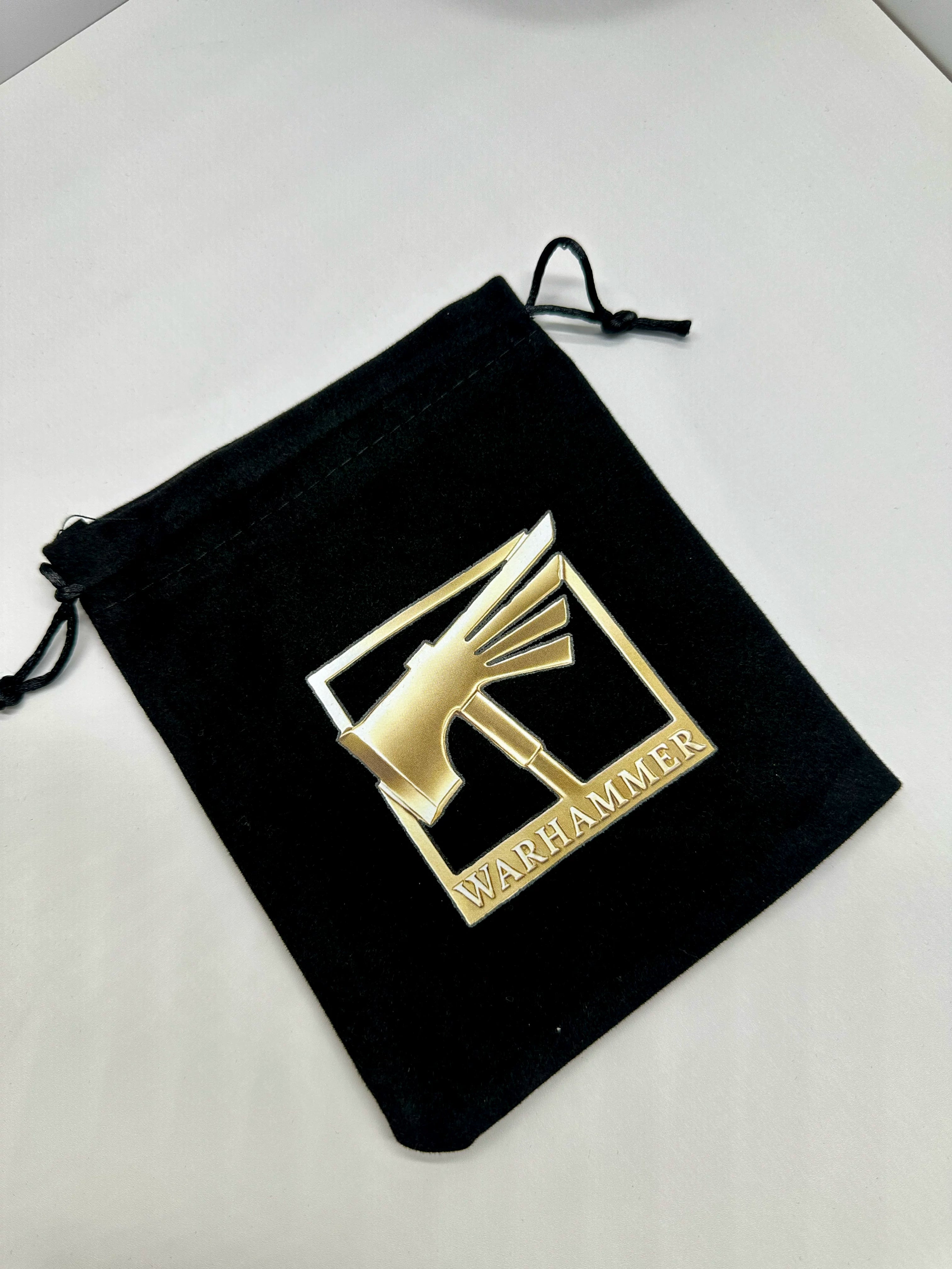 Warhammer merchandise logo, Warhammer drawstring velvet bag, accessory bag, drawstring bag, Warhammer dice storage bag