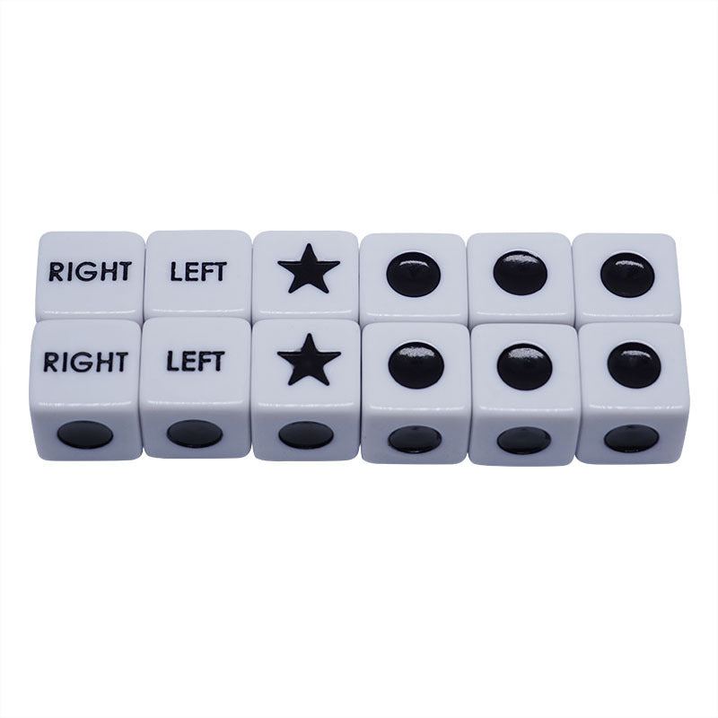 Cross-border left, middle, right game, 16mm dice chips, board game accessories, Dice set, tin box packaging, texas chips