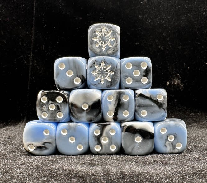 Warhammer 40K Chaos Blue Grey Marble Acrylic D6 Dice Set