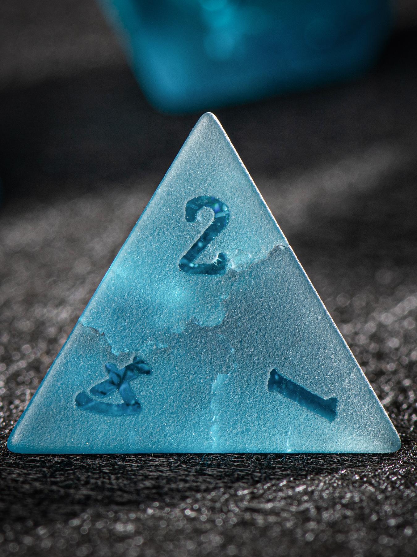 Blue Frosted Glass DND Dice Set with Crackle Finish