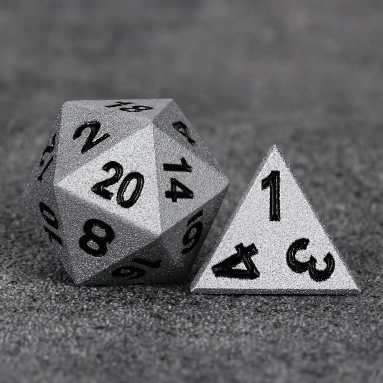 Paladin Bright Silver Metal D&D D20 and D4 Dice with Black Numerals | Bear Dice