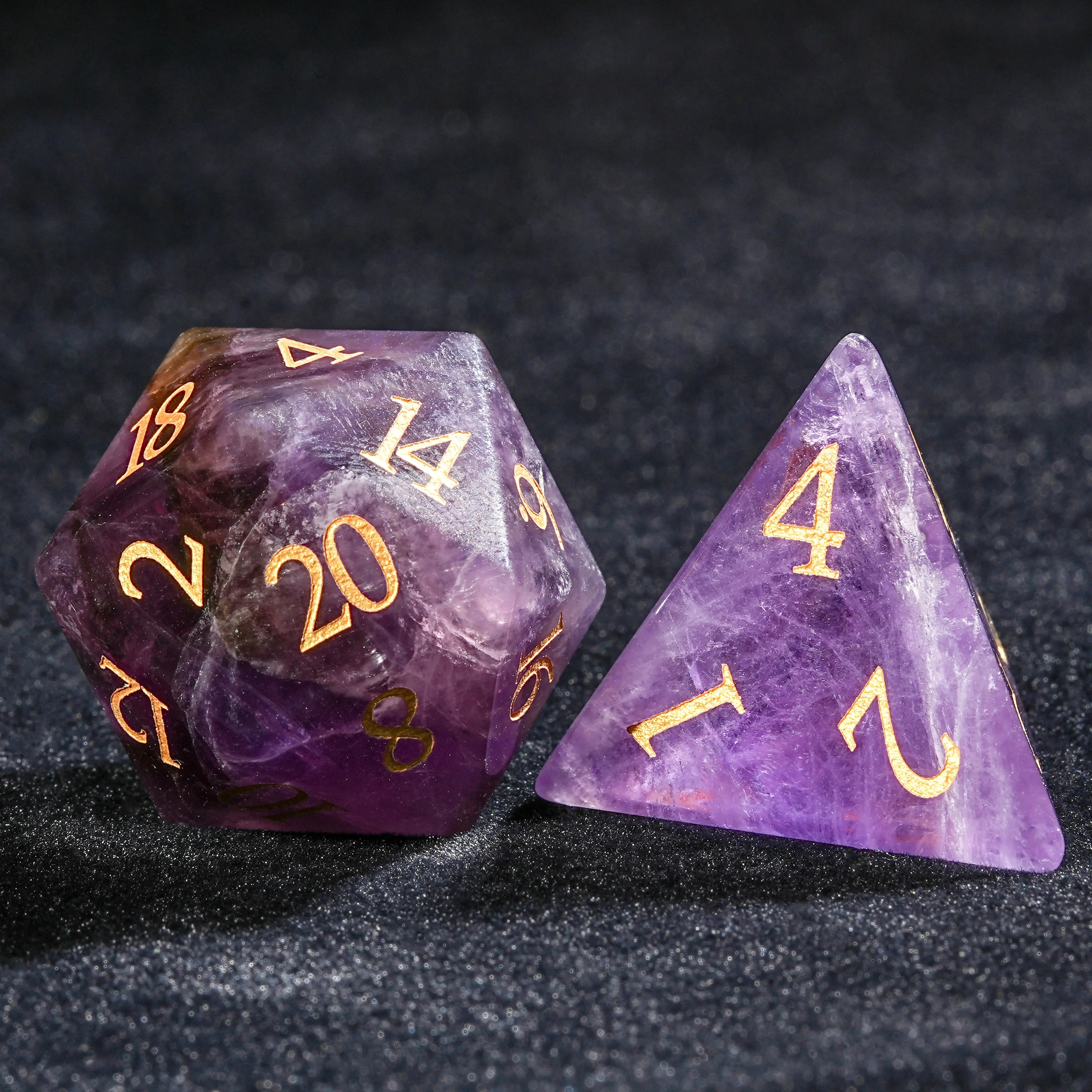 Light Purple Crystal Gemstone Dice Set with Numbers