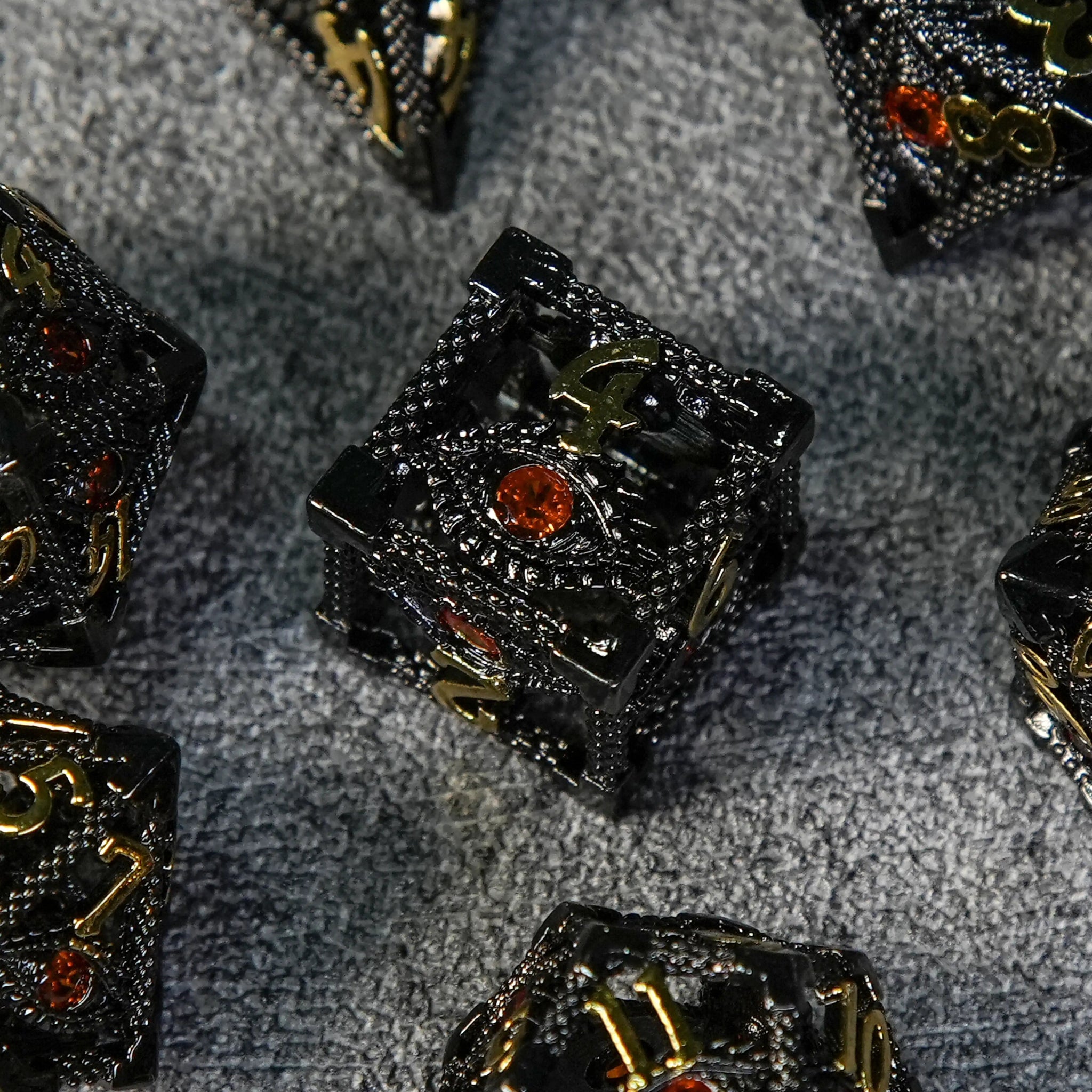 Ruby Devil's Eye Metal Hollow D6 Dice with Engraved Gold Numbers | Bear Dice