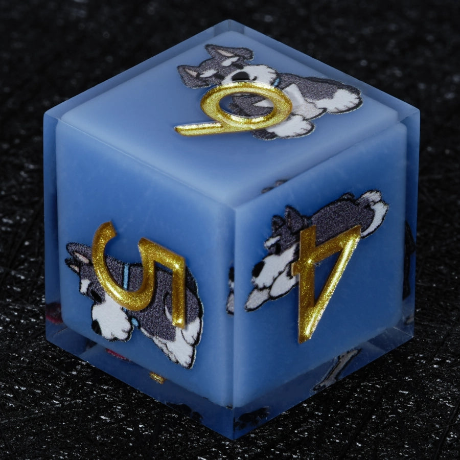 Kickstarter Dice – Handcrafted Sharp-Edged Blue Resin Schnauzer DND D6 Dice | Bear Dice