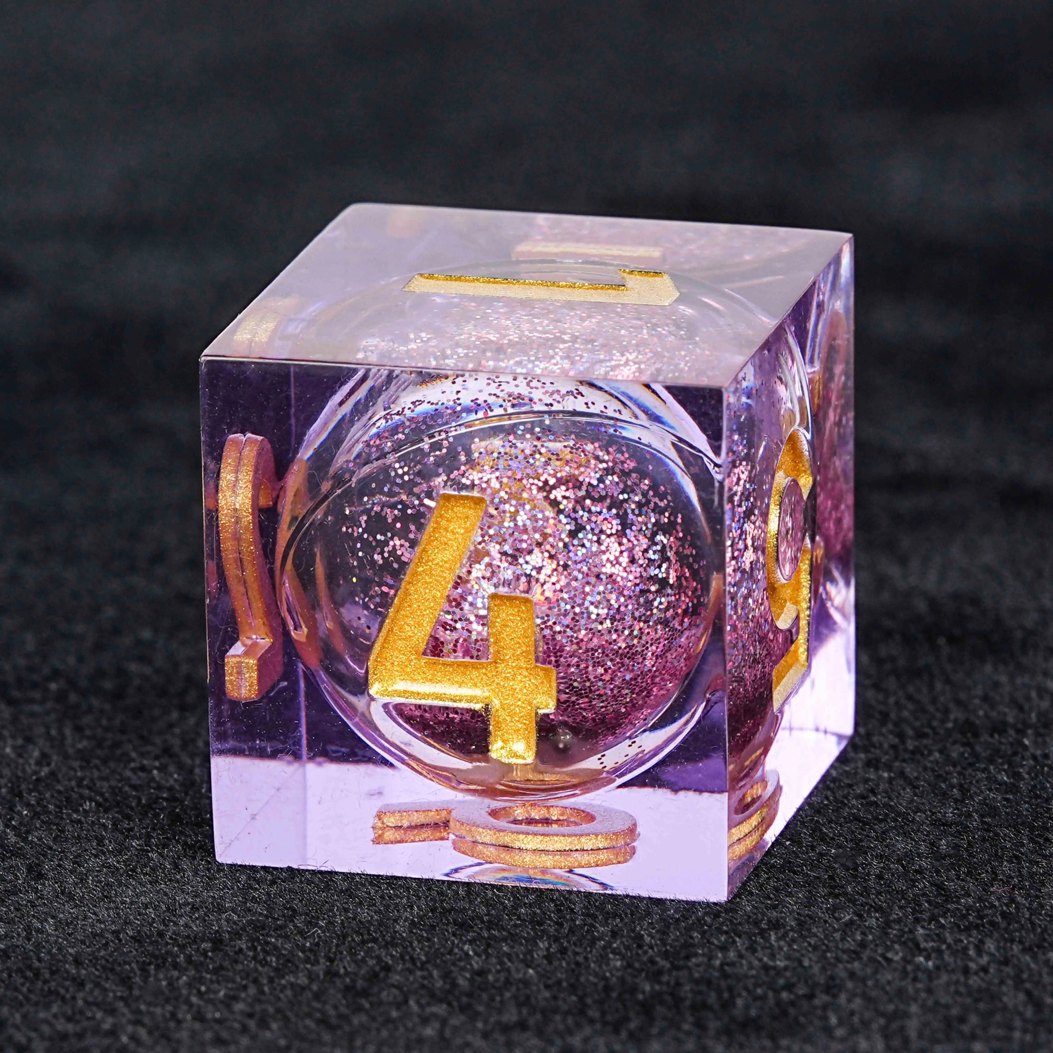 Sharp edge transparent resin purple quicksand liquid core D6 dice | Bear Dice