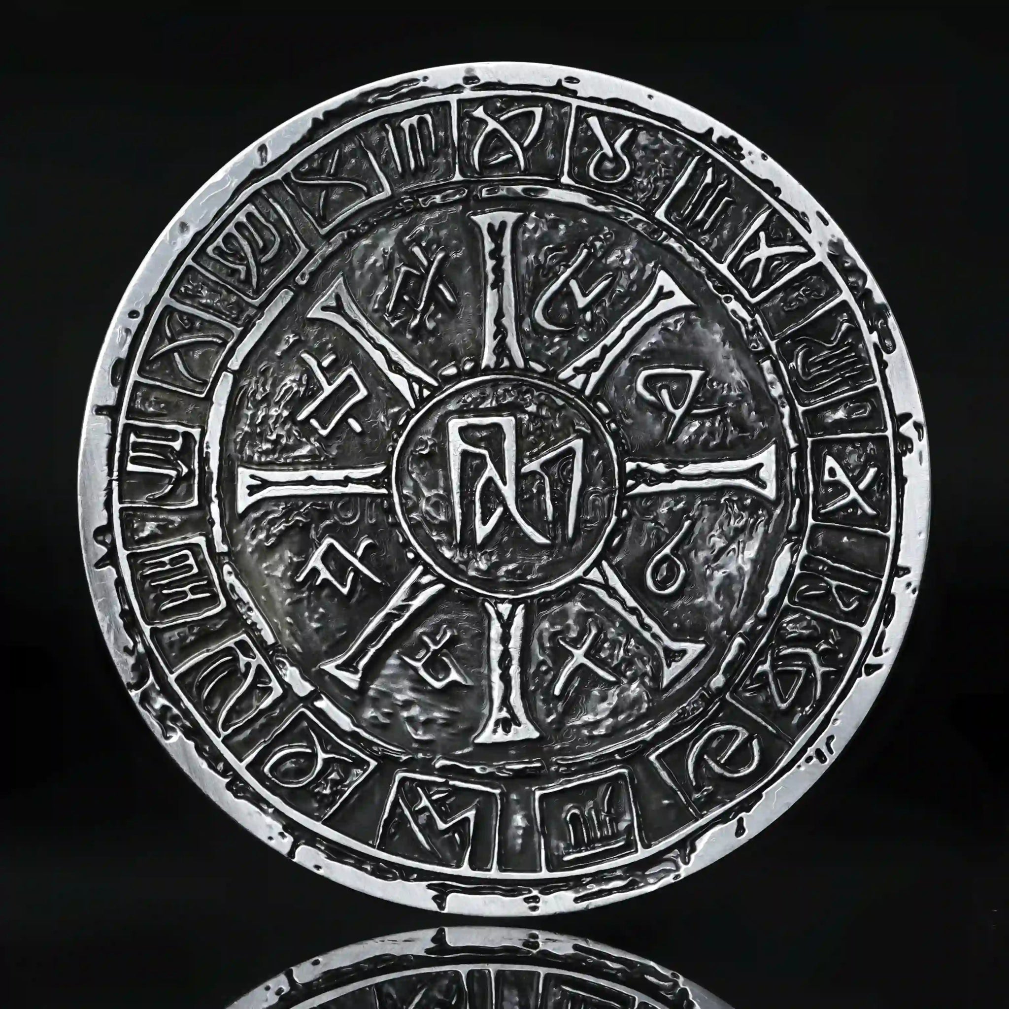 Unique Dice Spinner - Silver 7-in-1 Metal 3D Embossed Dragon DND Spinner Reverse View: Engraved with Intricate Rune Arrays | Bear Dice