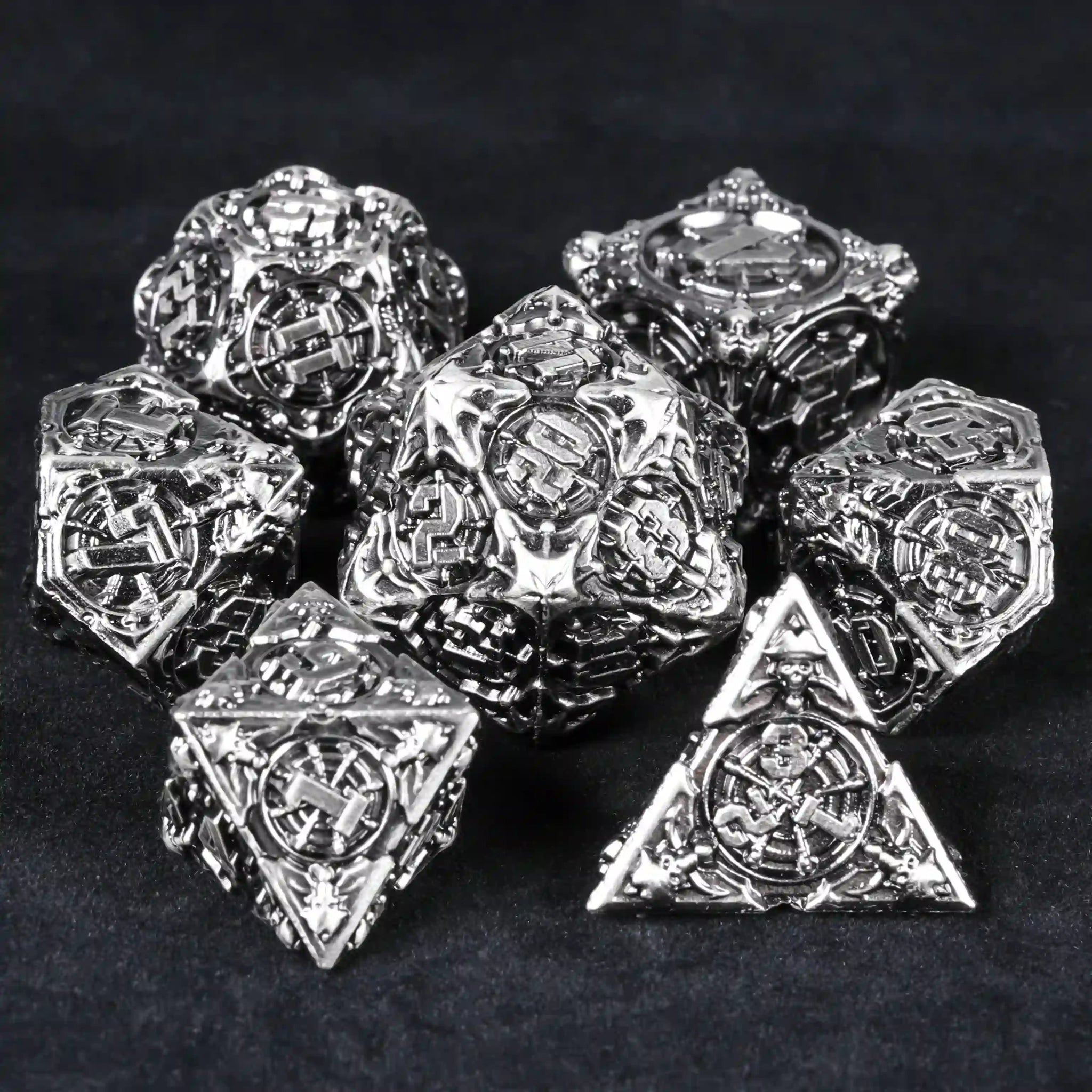 Silver Steampunk Pirate Metal DND Dice Set | Bear Dice