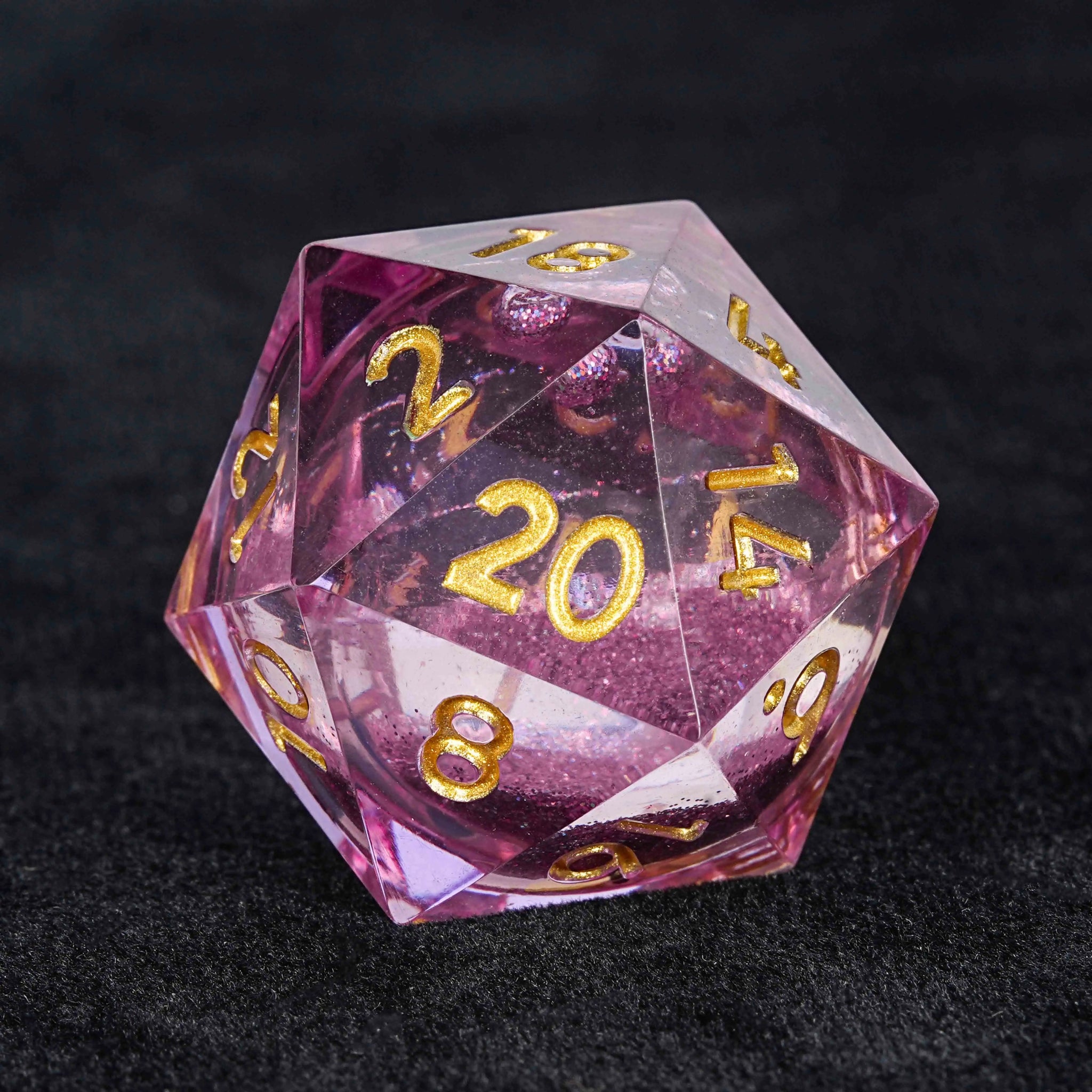 Sharp edge transparent resin purple quicksand liquid core D20 dice | Bear| Dice