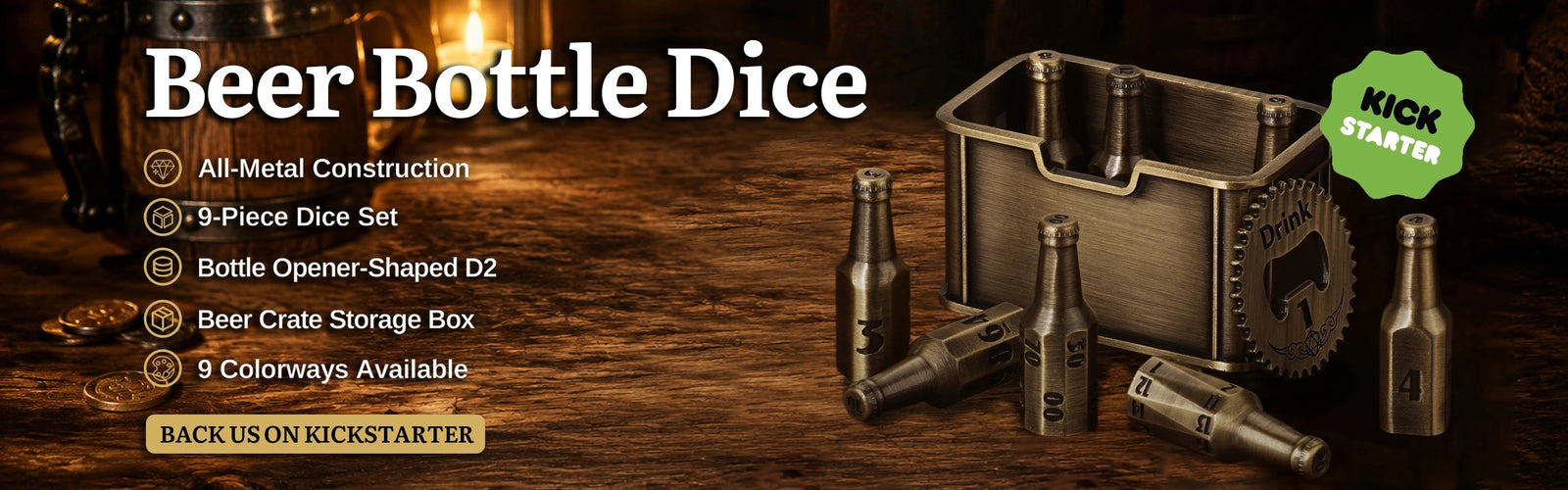Unique Metal Beer Bottle Dice Set | Bear Dice