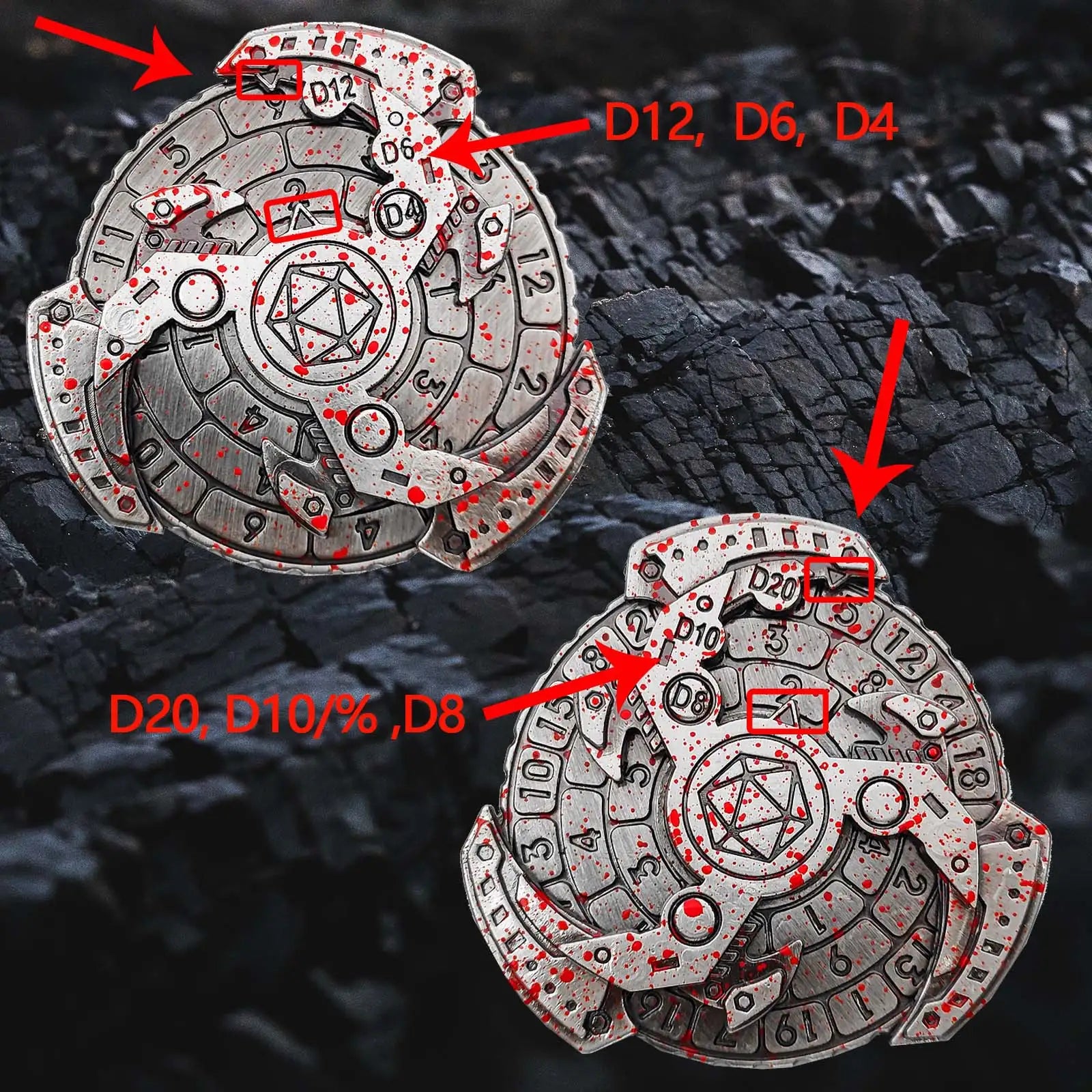 Unique dice: 7-in-1 rotating mechanical knife fingertip roulette dice (D4、D6、D8、D10、D12、D20) | Bear Dice