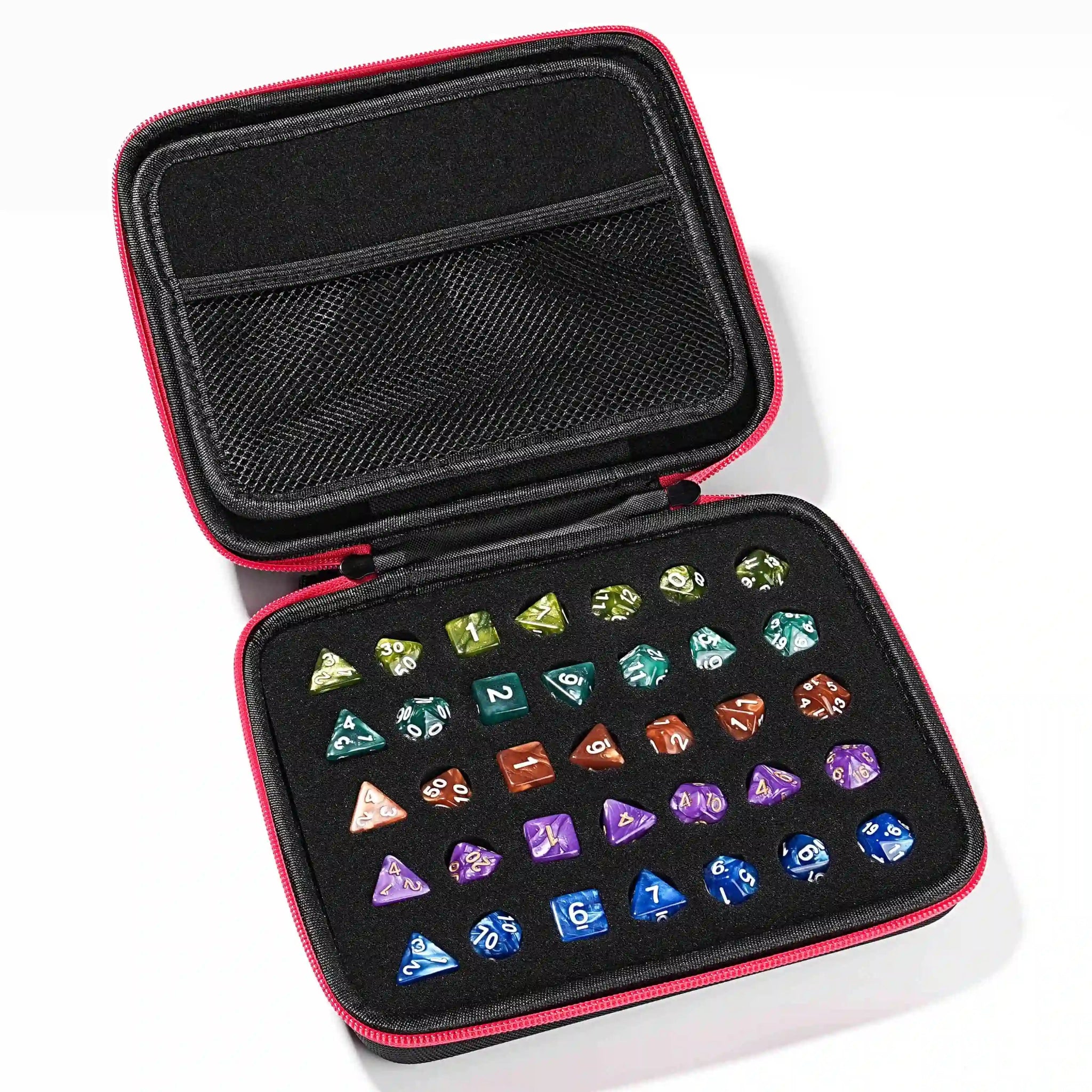 DND Dice Collection - Zippered Dice Box with 10 Acrylic Dice Sets | Bear Dice