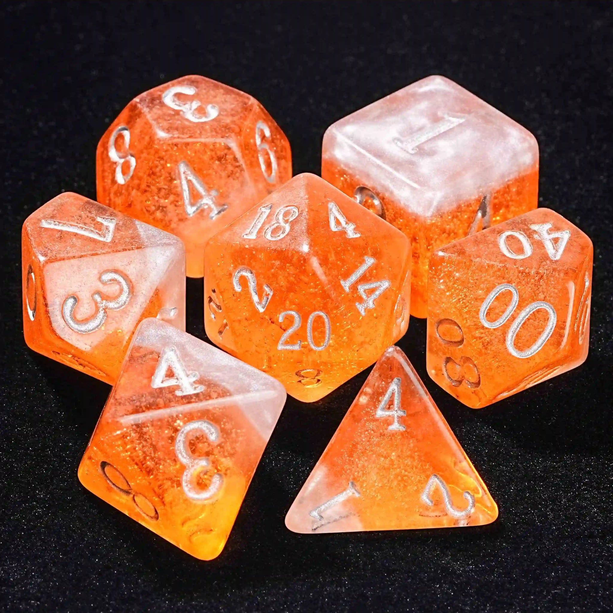 Amber Ale Beer Liquid Core Resin DND Dice Set + Silver Font - Bear Dice