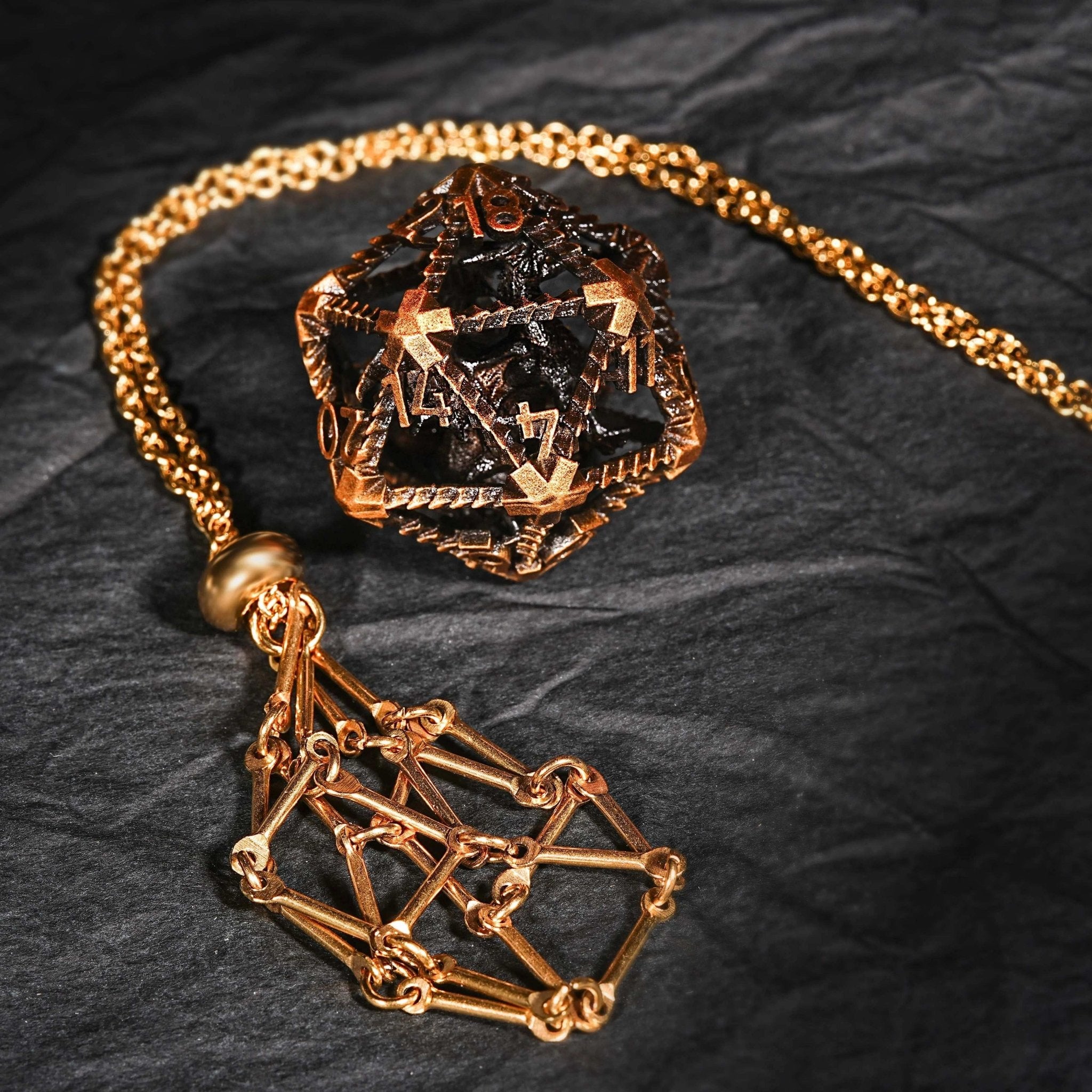 Antique Gold Metal Hollow 3D Dragon D&D Dice Set - Bear Dice