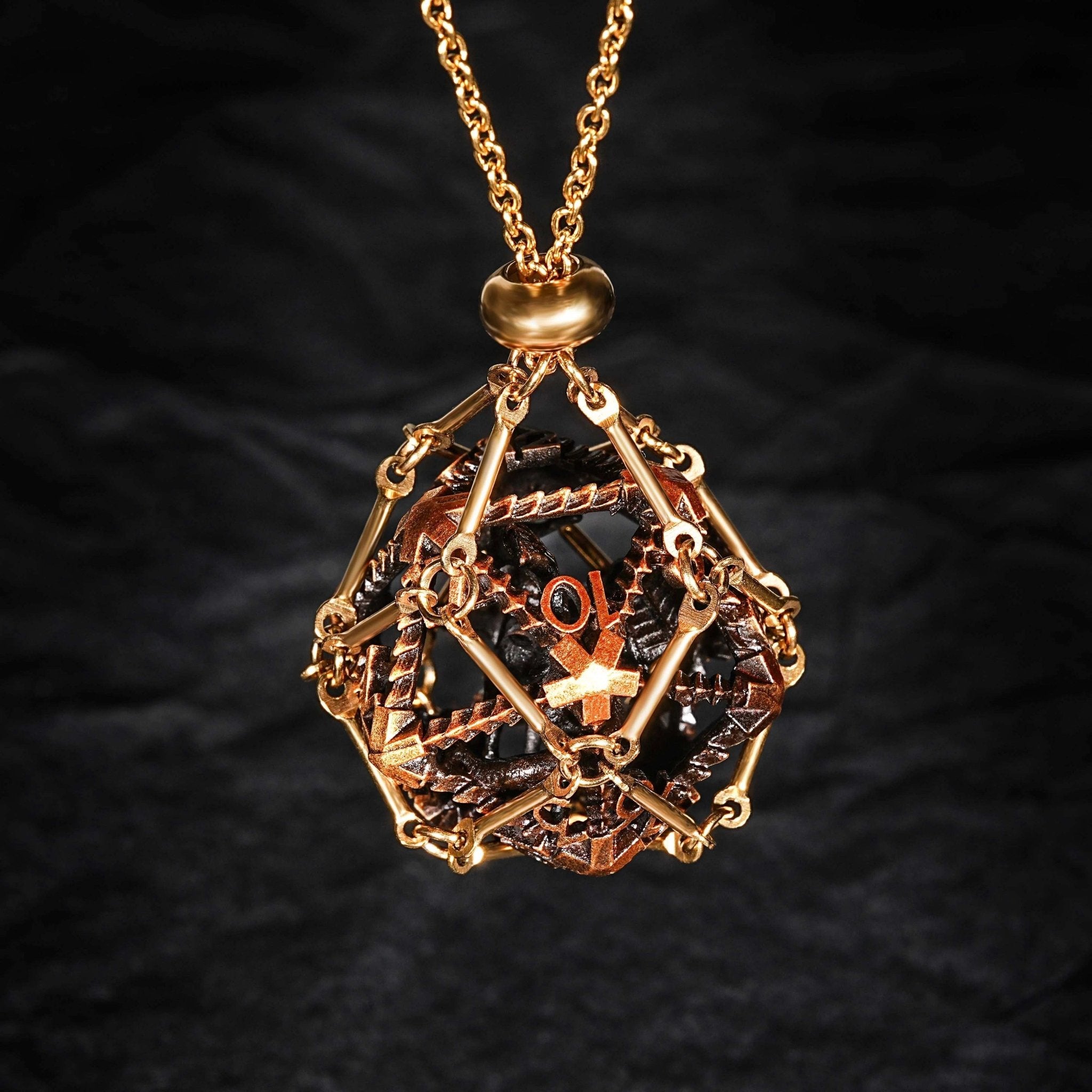 Antique Gold Metal Hollow 3D Dragon D&D Dice Set - Bear Dice