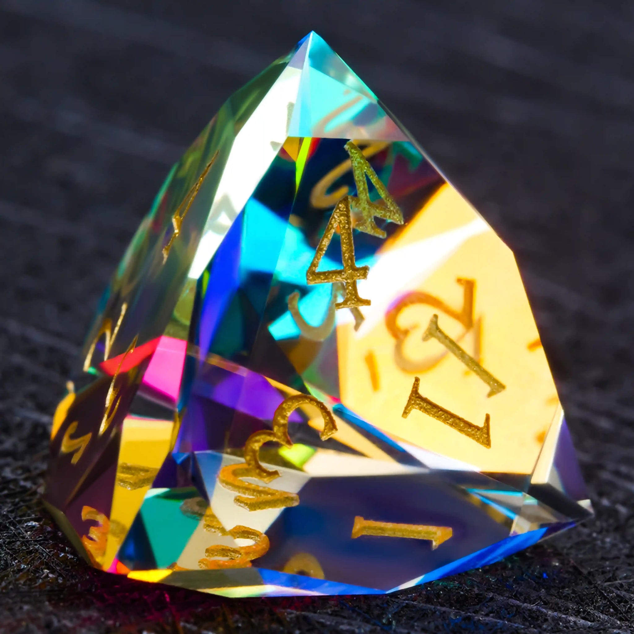 Bear Dice Faceted Prism DND Glass Dice Set + Gold Font - Bear Dice