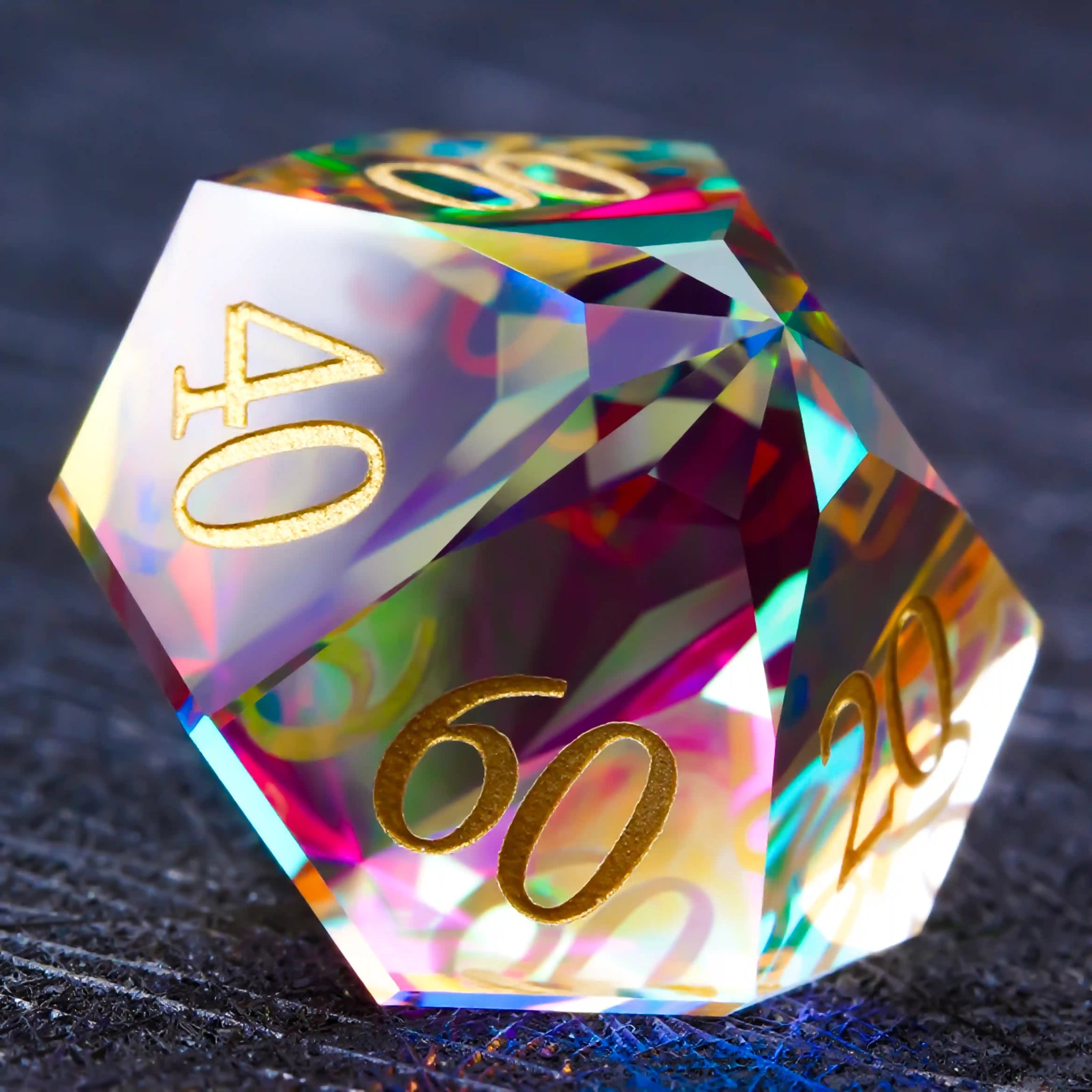 Bear Dice Faceted Prism DND Glass Dice Set + Gold Font - Bear Dice