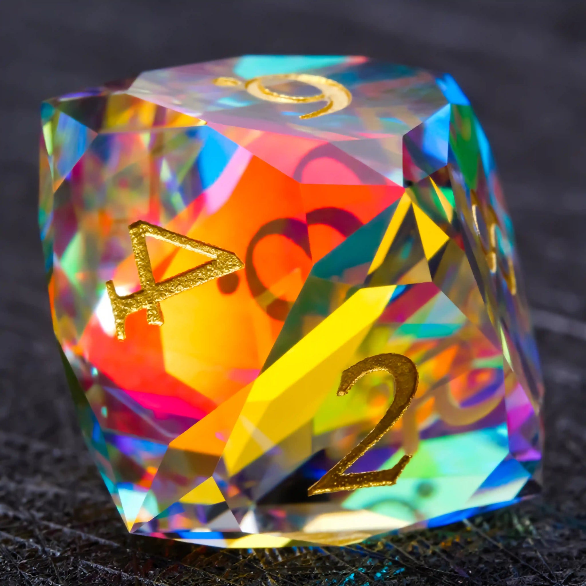 Bear Dice Faceted Prism DND Glass Dice Set + Gold Font - Bear Dice