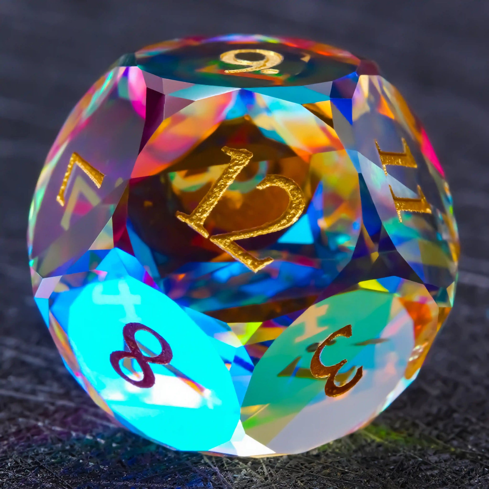 Bear Dice Faceted Prism DND Glass Dice Set + Gold Font - Bear Dice