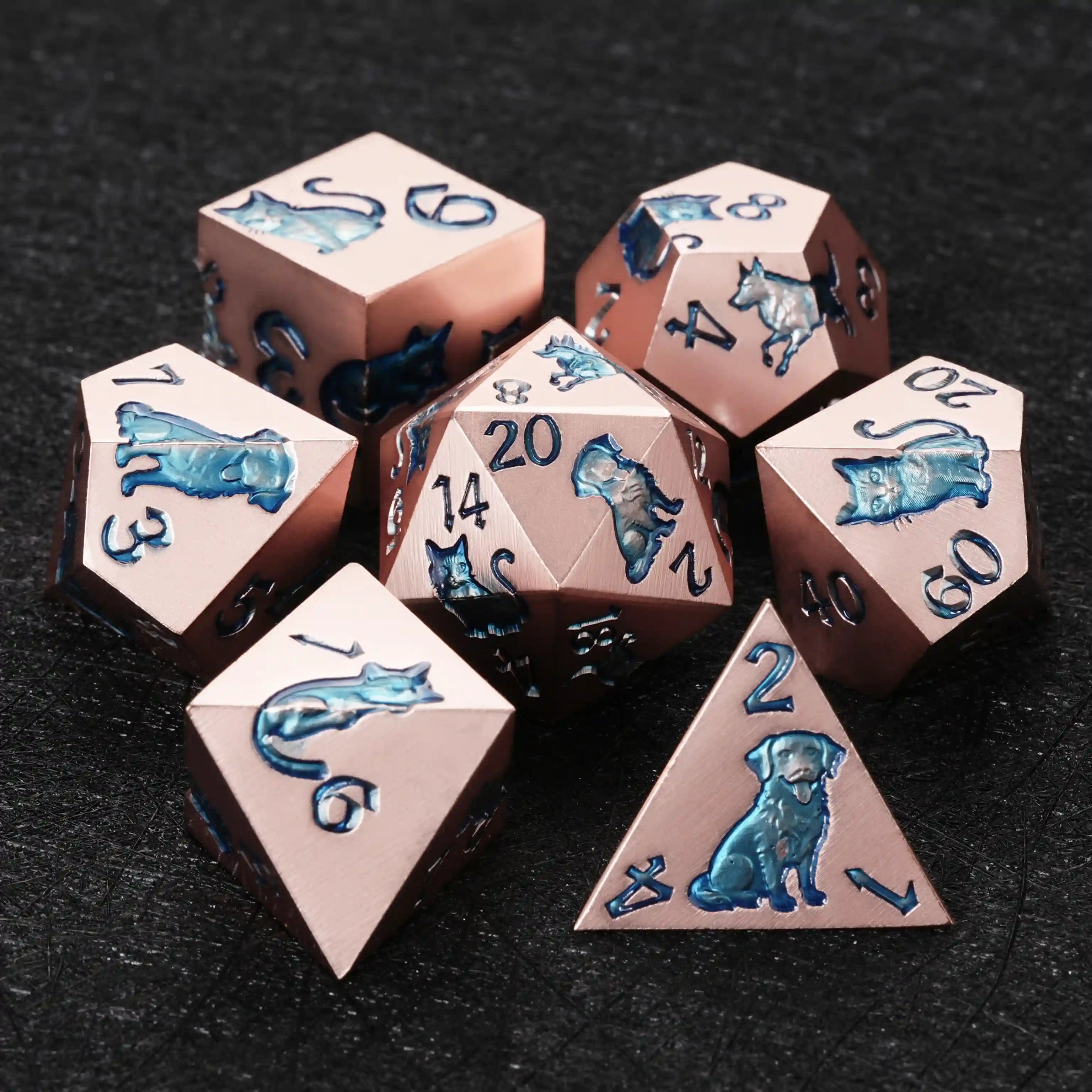 Pink metal animal ally DND dice set collectible BearDice