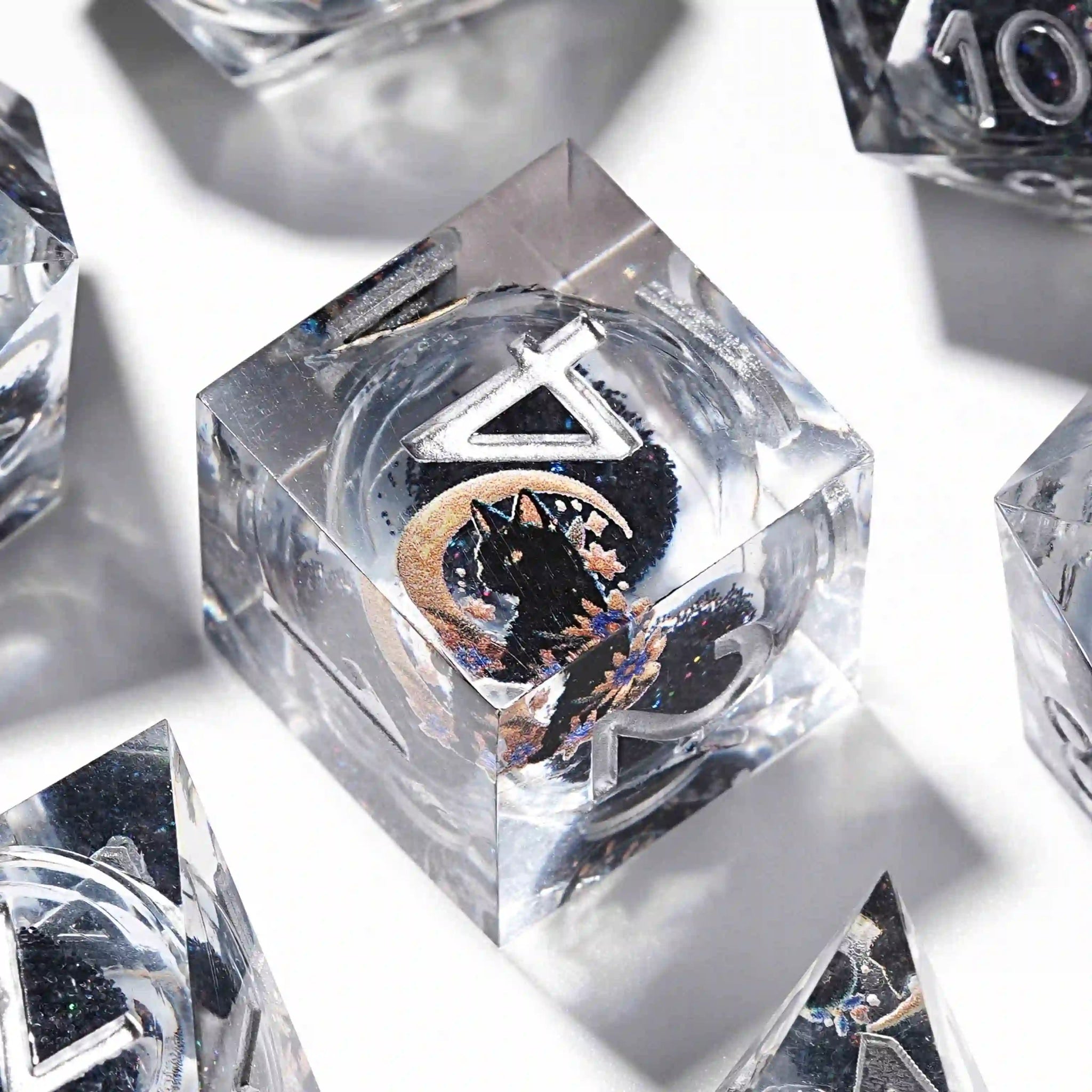Black Cat Liquid Core Clear Resin D&D Dice, Quicksand Dice Set - Bear Dice
