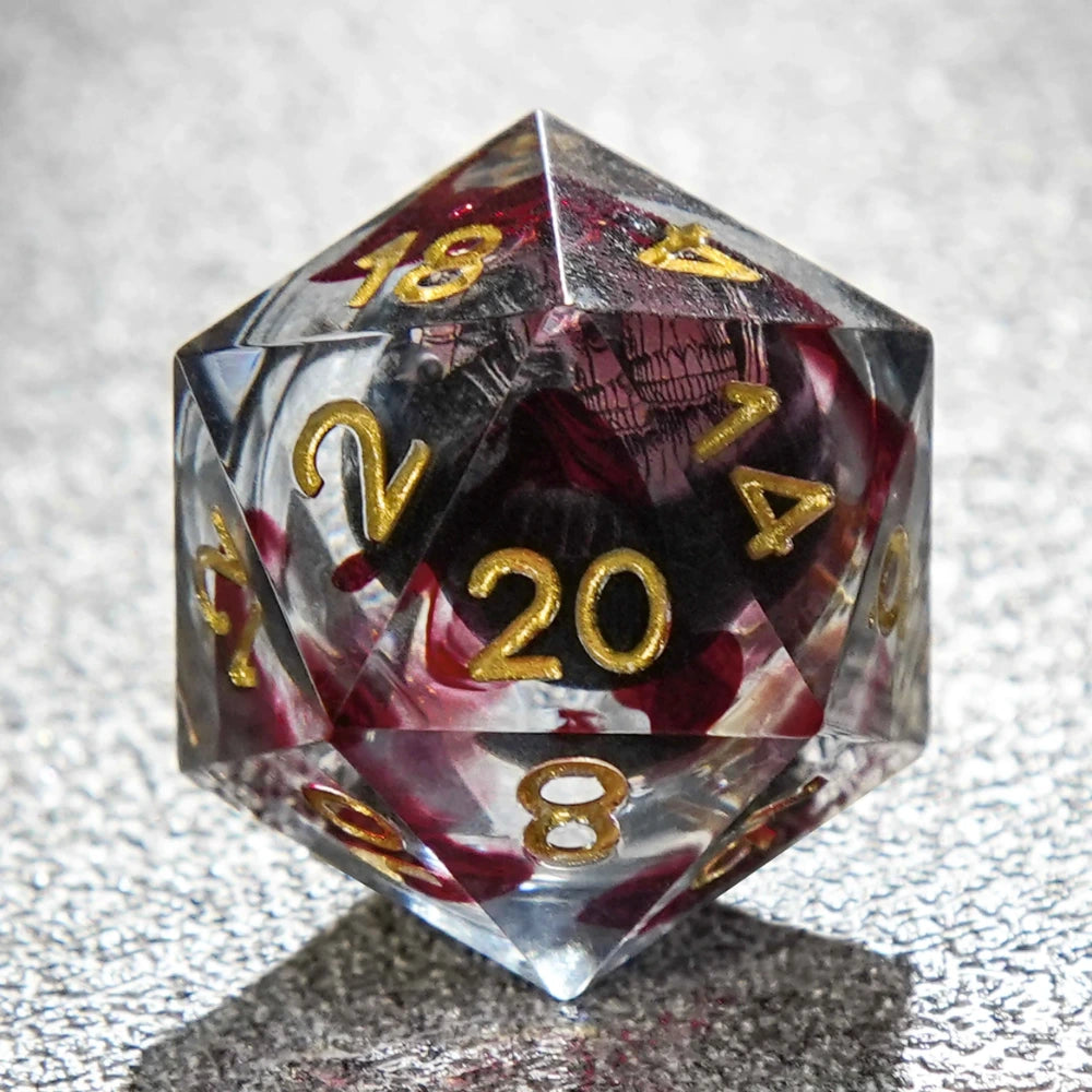 Blood Red Skull Core Resin DND Dice Set + Gold Font - Bear Dice