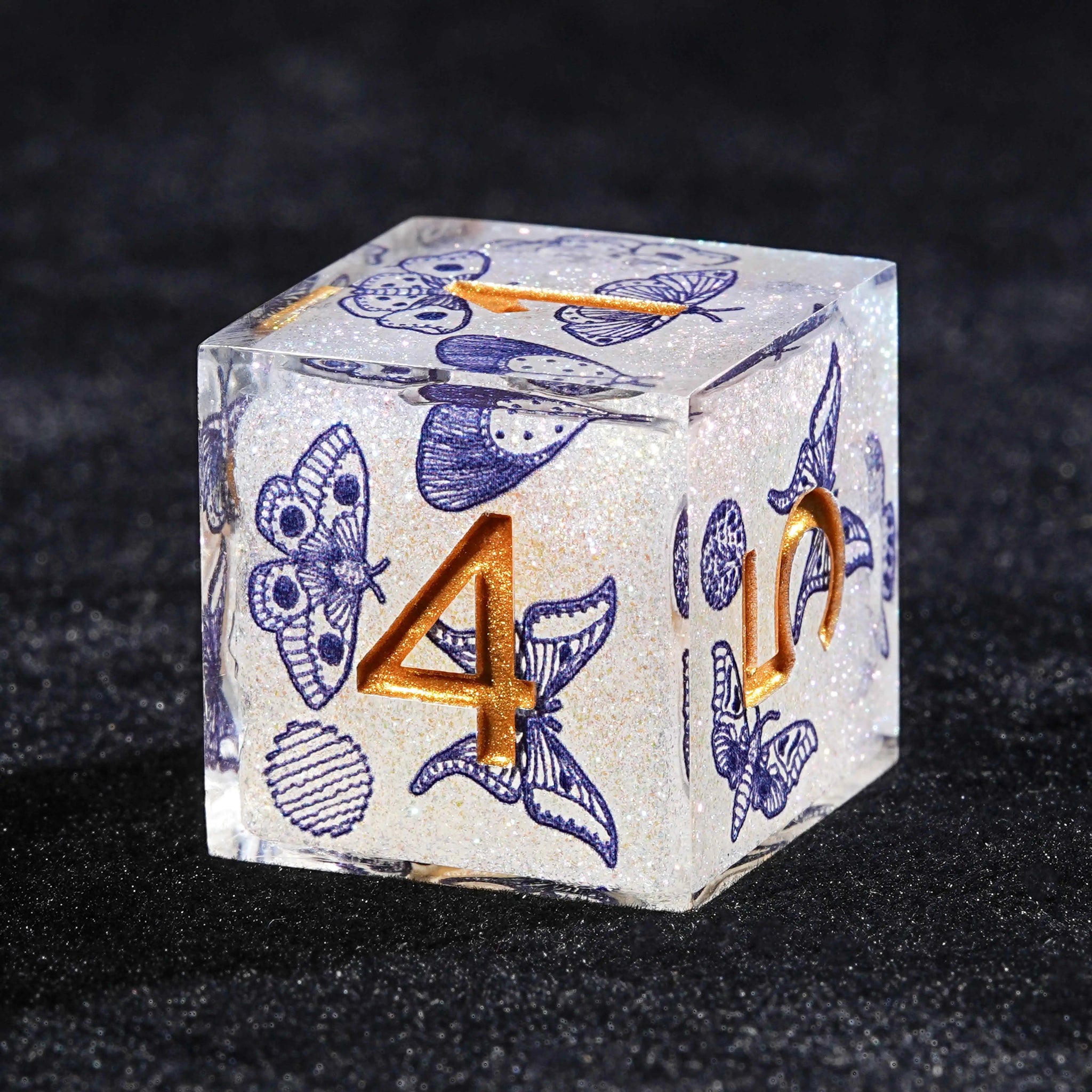 Blue Butterfly Resin DND Dice Set + Gold Font - Bear Dice