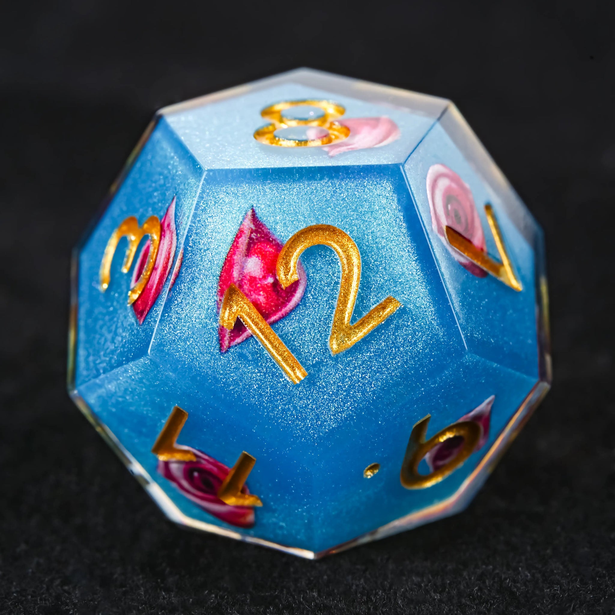 Blue Red Eye Resin Dice Set with Gold Numbers - RPG DND - Bear Dice