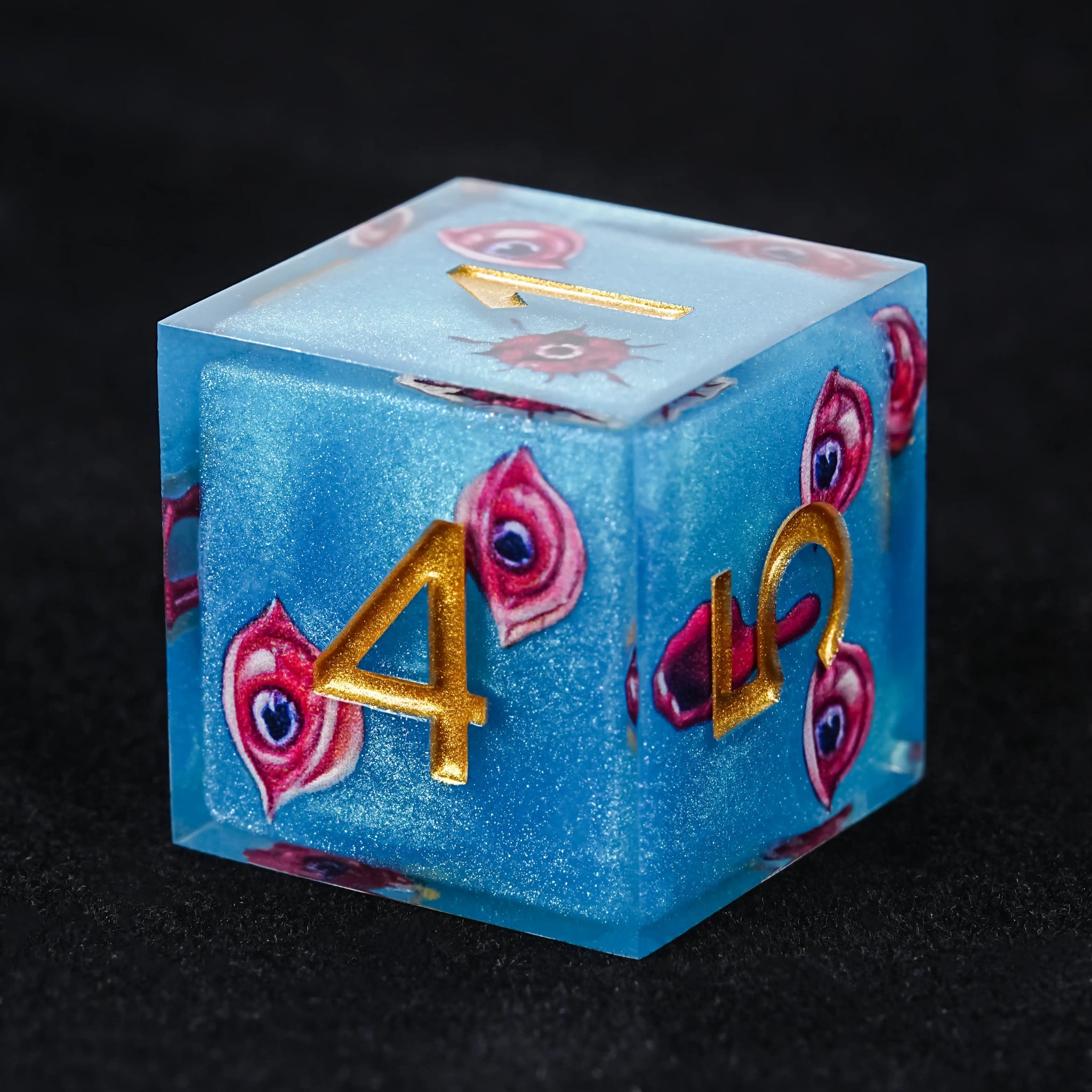 Blue Red Eye Resin Dice Set with Gold Numbers - RPG DND - Bear Dice