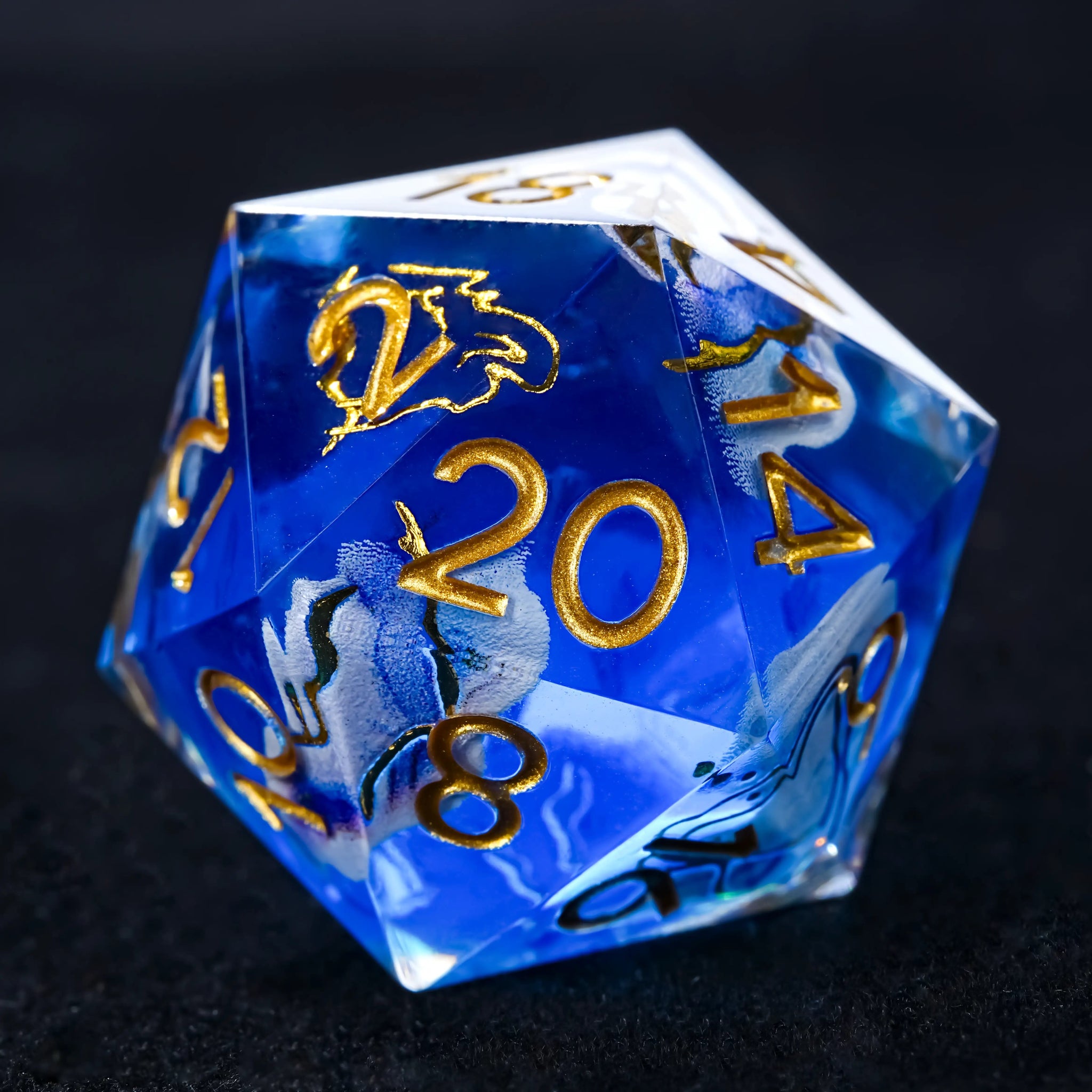Blue Sea Star Resin Dice Set with Gold Numbers - RPG DND - Bear Dice