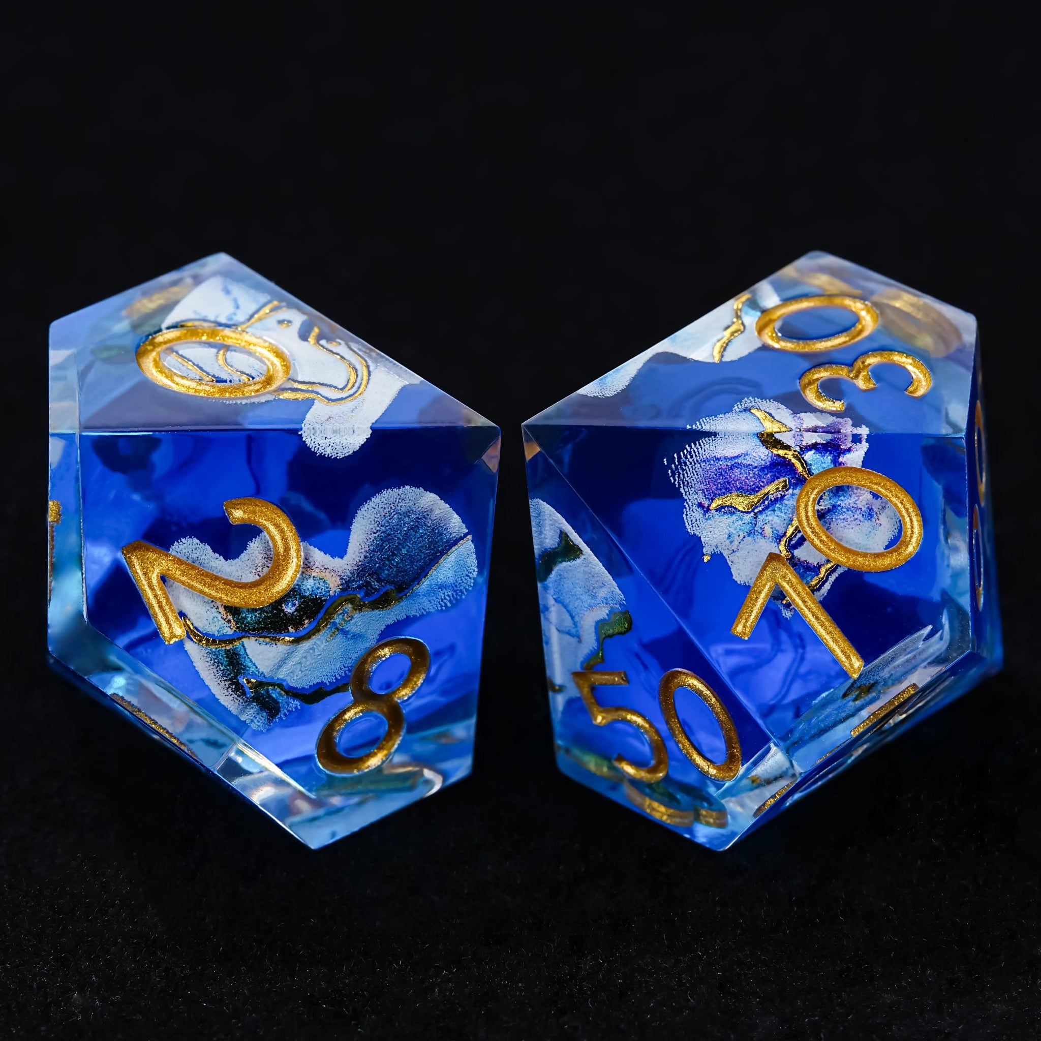 Blue Sea Star Resin Dice Set with Gold Numbers - RPG DND - Bear Dice