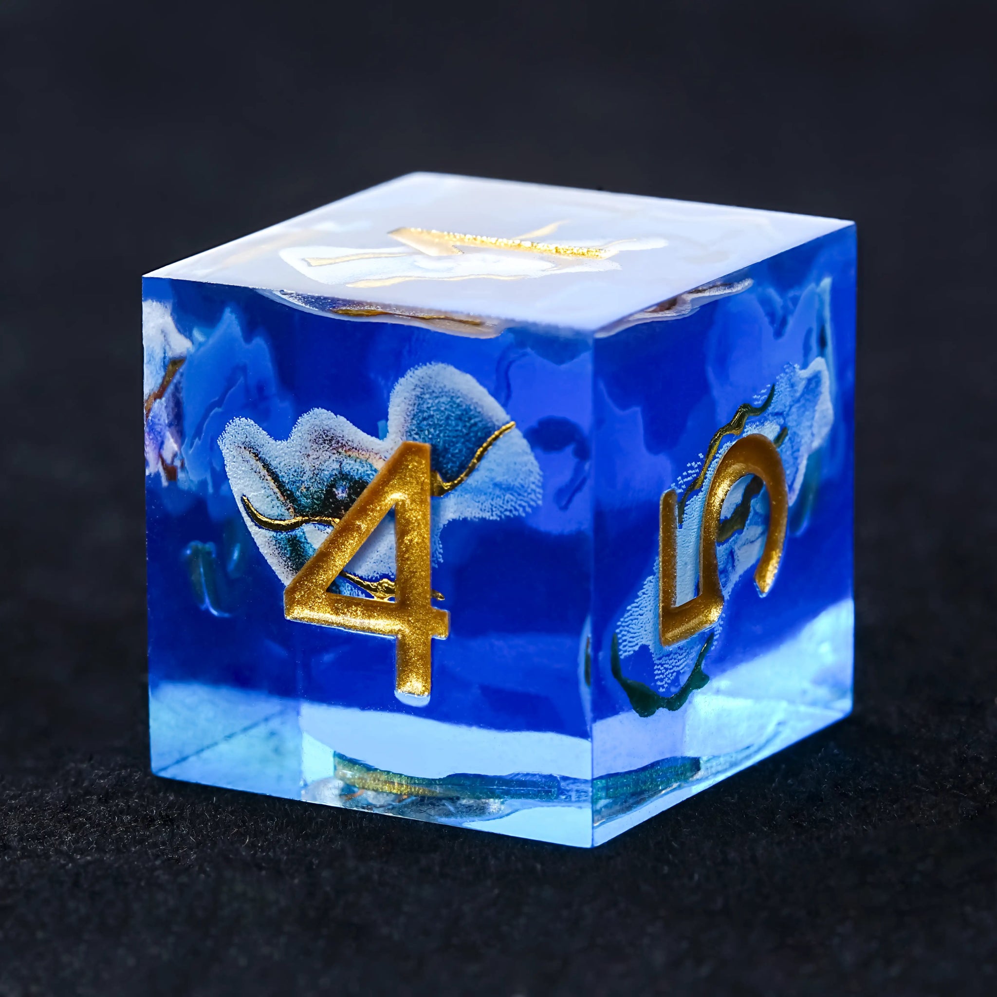 Blue Sea Star Resin Dice Set with Gold Numbers - RPG DND - Bear Dice