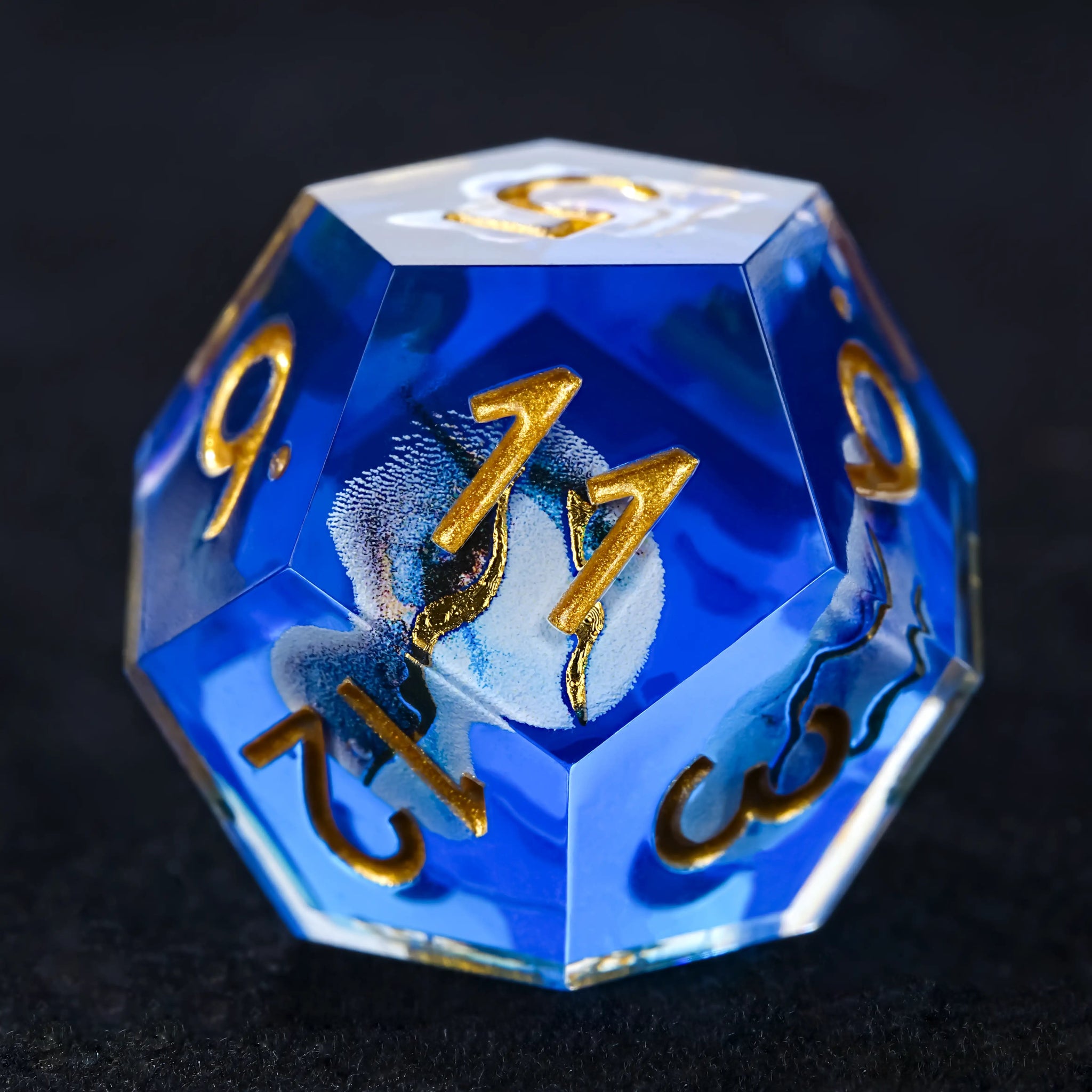 Blue Sea Star Resin Dice Set with Gold Numbers - RPG DND - Bear Dice