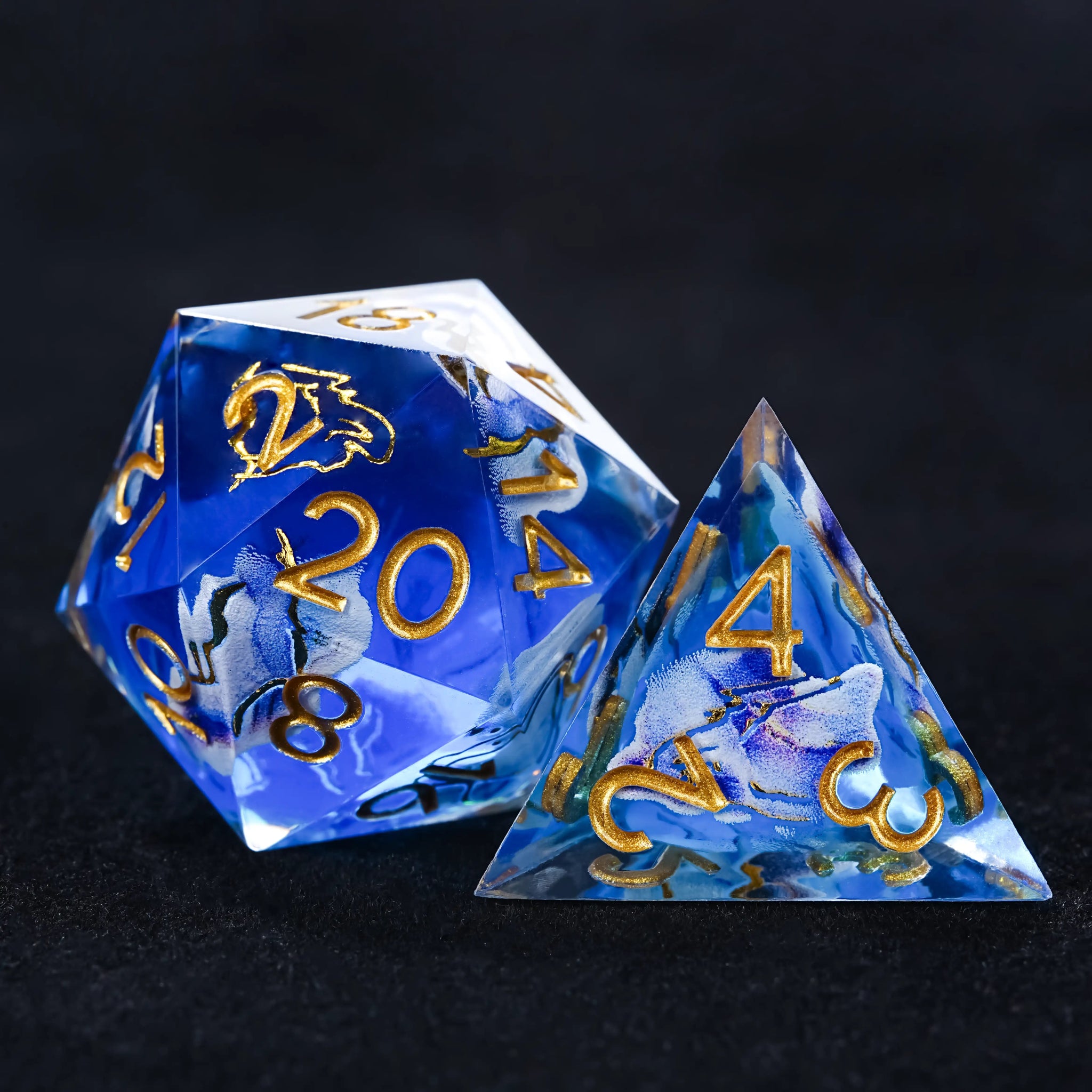Blue Sea Star Resin Dice Set with Gold Numbers - RPG DND - Bear Dice