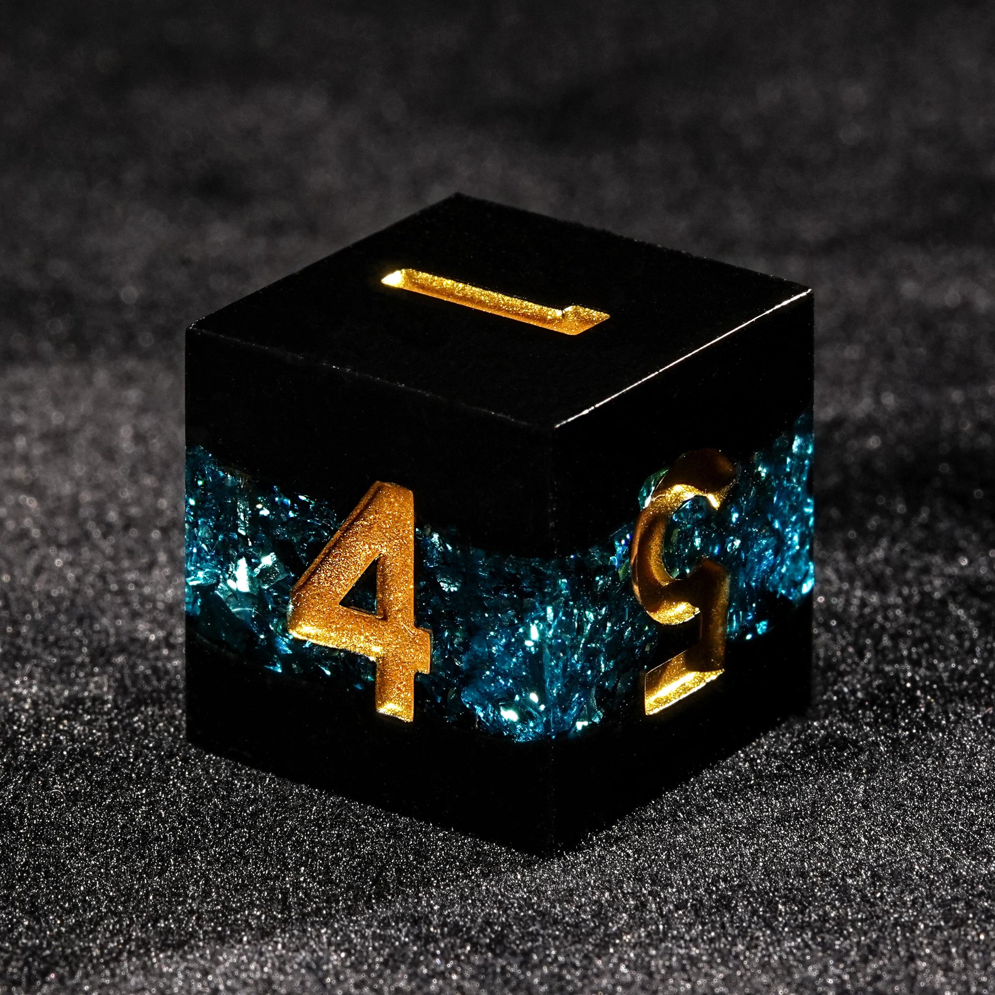 Blue Star River - Dark Resin DND Dice Set + Gold Font - Bear Dice
