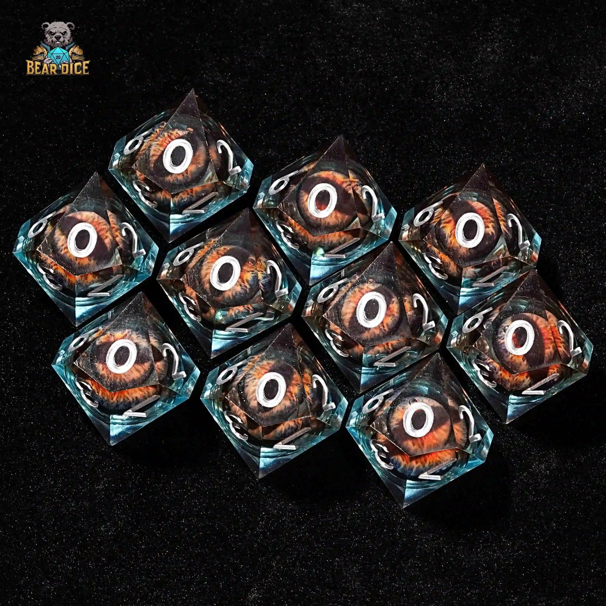 Blue transparent resin D10 dice liquid core longan 10 - sided dice - Bear Dice