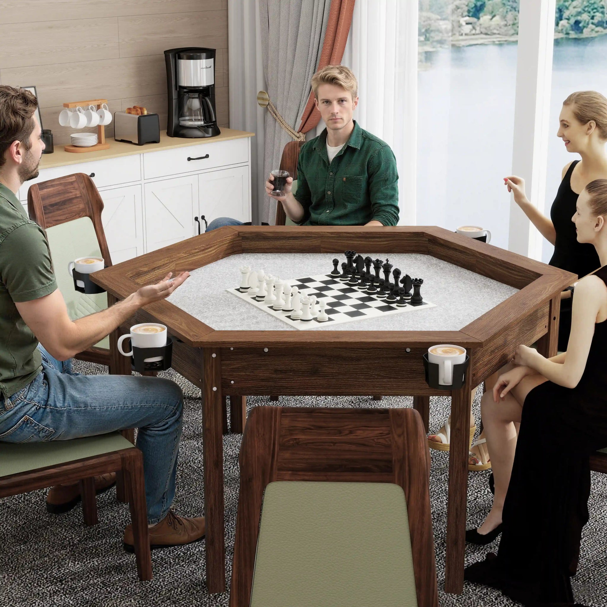 board game table Board Game Table / Game Table for 6 Players, Hexagon Gaming & Dining Table with Removable Table Top - Bear Dice