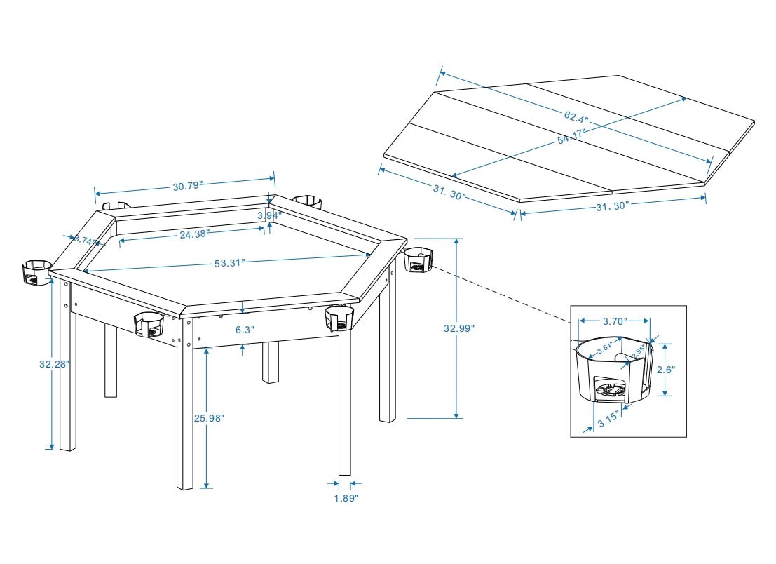 board game table Board Game Table / Game Table for 6 Players, Hexagon Gaming & Dining Table with Removable Table Top - Bear Dice