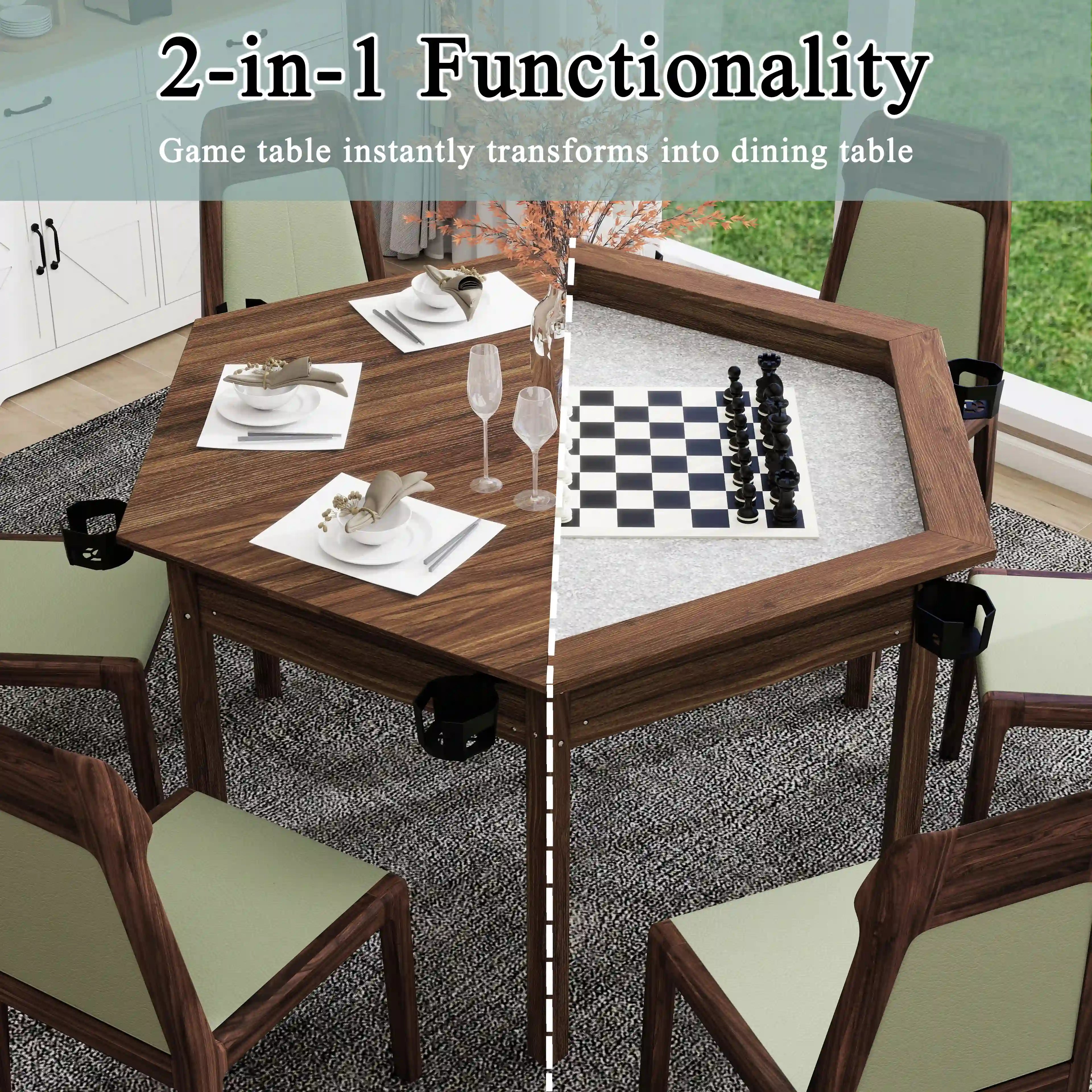 board game table Board Game Table / Game Table for 6 Players, Hexagon Gaming & Dining Table with Removable Table Top - Bear Dice