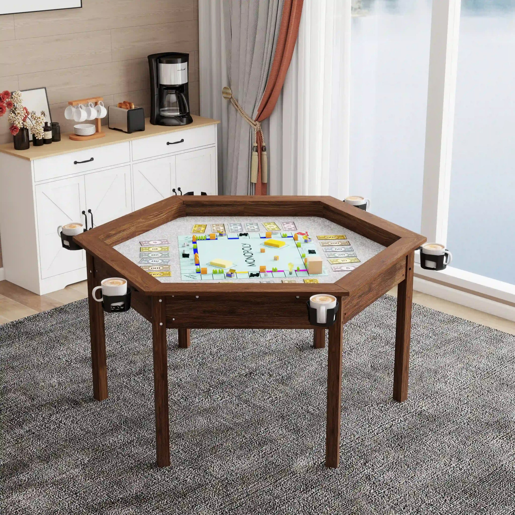 Hexagonal Wooden Board Game Table with Removable Tabletop | Bear Dice