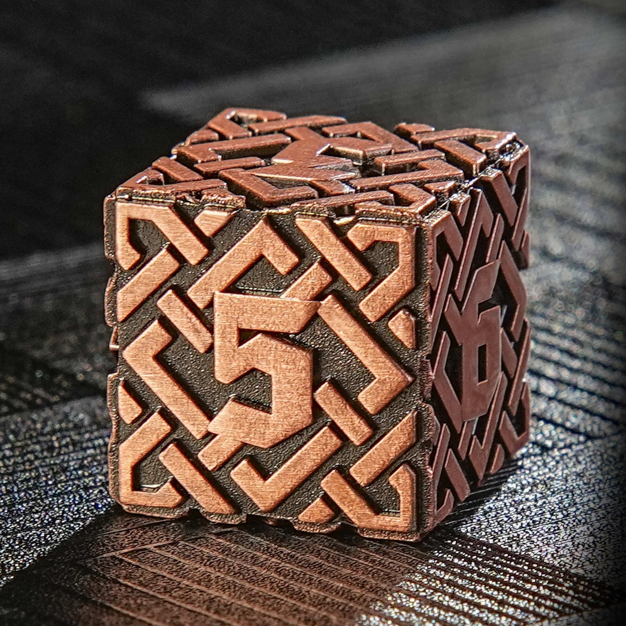 Celtic Knot - ancient red copper metal solid dice set - Bear Dice