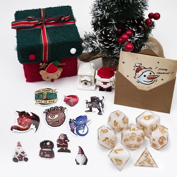 Christmas DND Dice Blind Box Gift Set - Resin Dice, Stickers, Ornaments and Holiday Accessories - Bear Dice