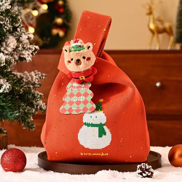 Christmas Gift Knitted Tote Bag Premium Gift Bag Christmas Eve Souvenir Bag - Bear Dice