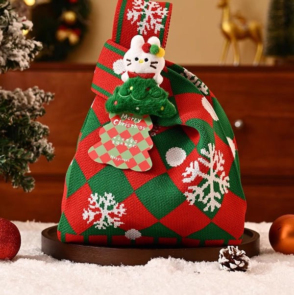 Christmas Gift Knitted Tote Bag Premium Gift Bag Christmas Eve Souvenir Bag - Bear Dice