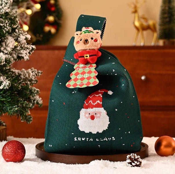 Christmas Gift Knitted Tote Bag Premium Gift Bag Christmas Eve Souvenir Bag - Bear Dice