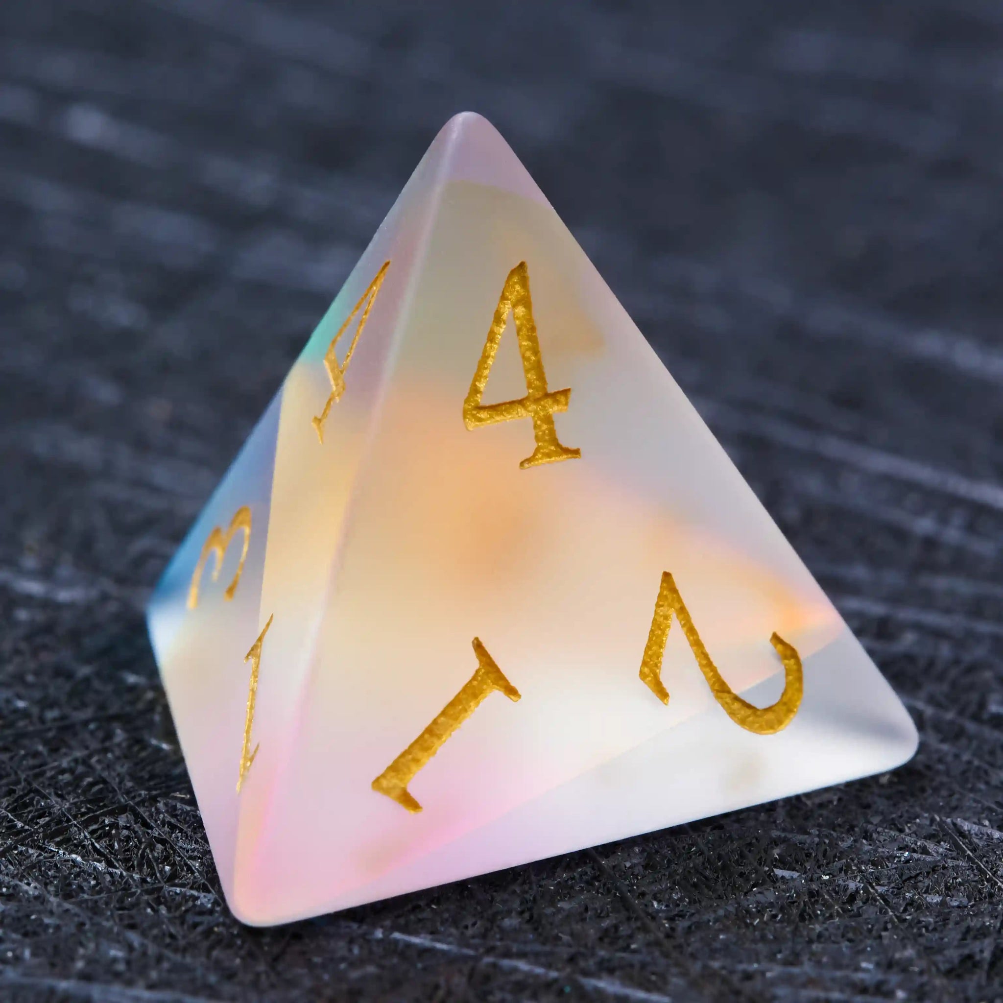 Colorful glass DND dice gem set + gold font - Bear Dice