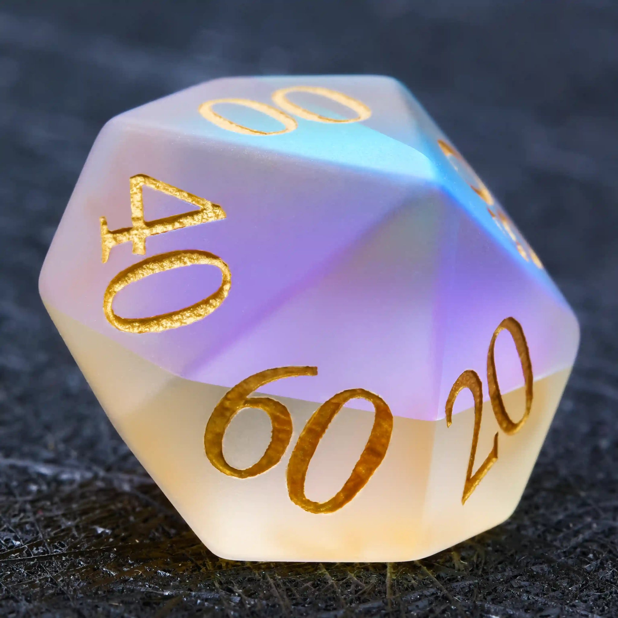 Colorful glass DND dice gem set + gold font - Bear Dice