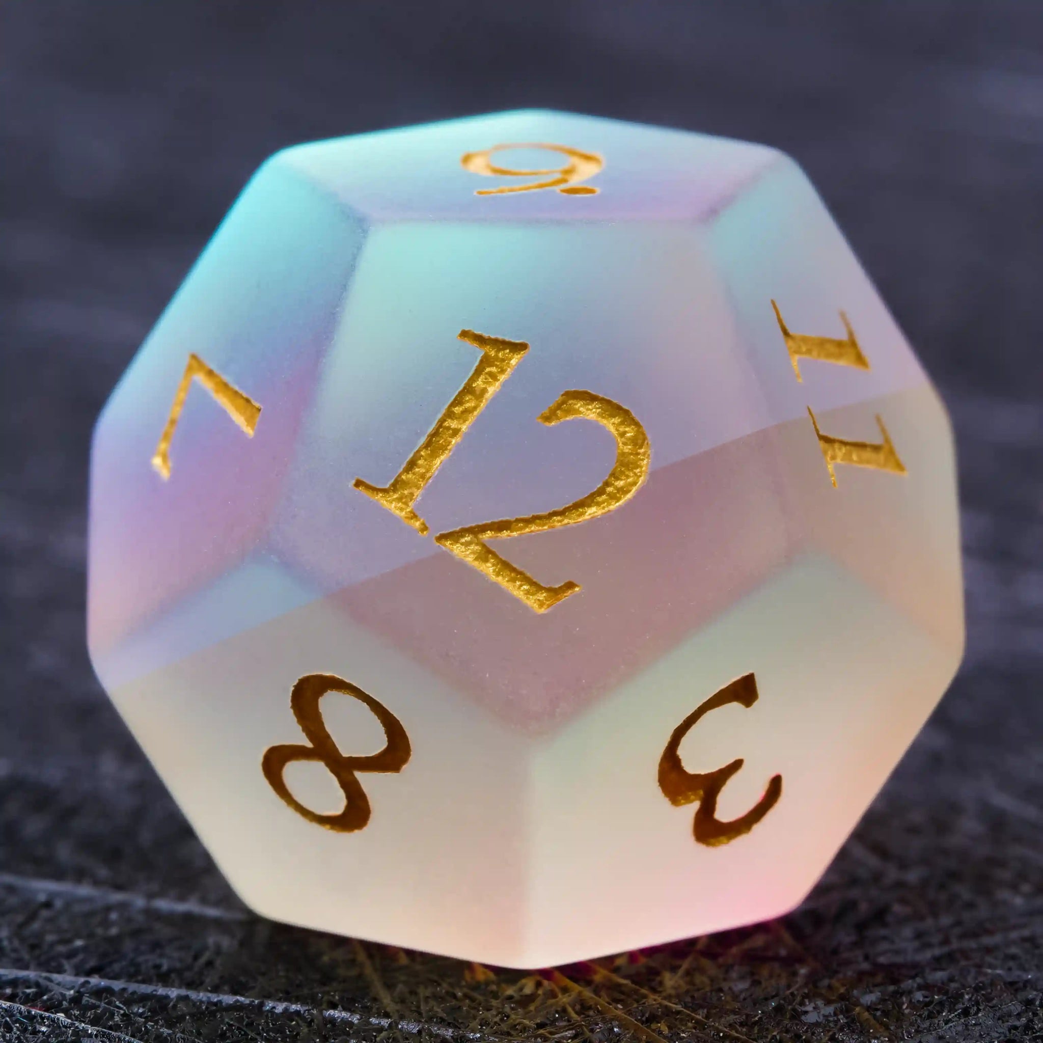 Colorful glass DND dice gem set + gold font - Bear Dice