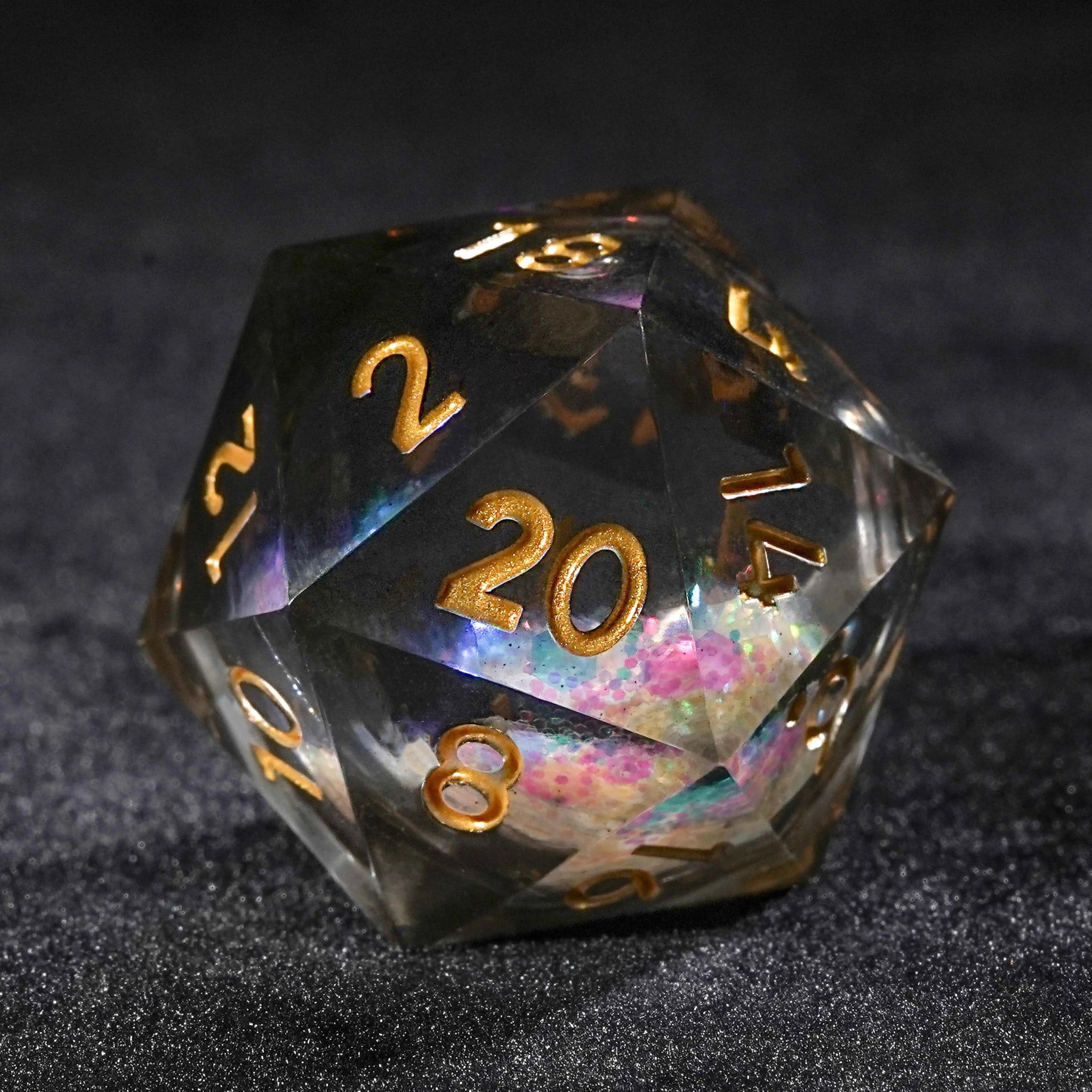 Colorful Liquid Core Resin DND Dice Set + Gold Font - Bear Dice